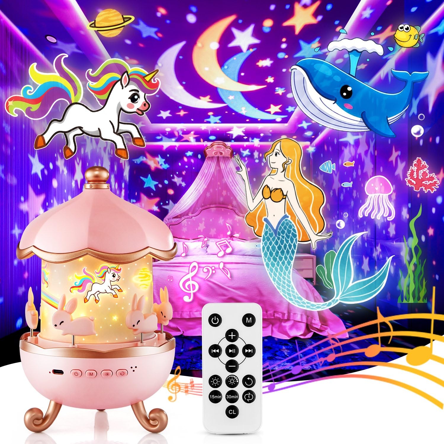 Night Light for Kids, 315 Light Modes+15 Films Unicorn Toys,15 Sound Machine ...