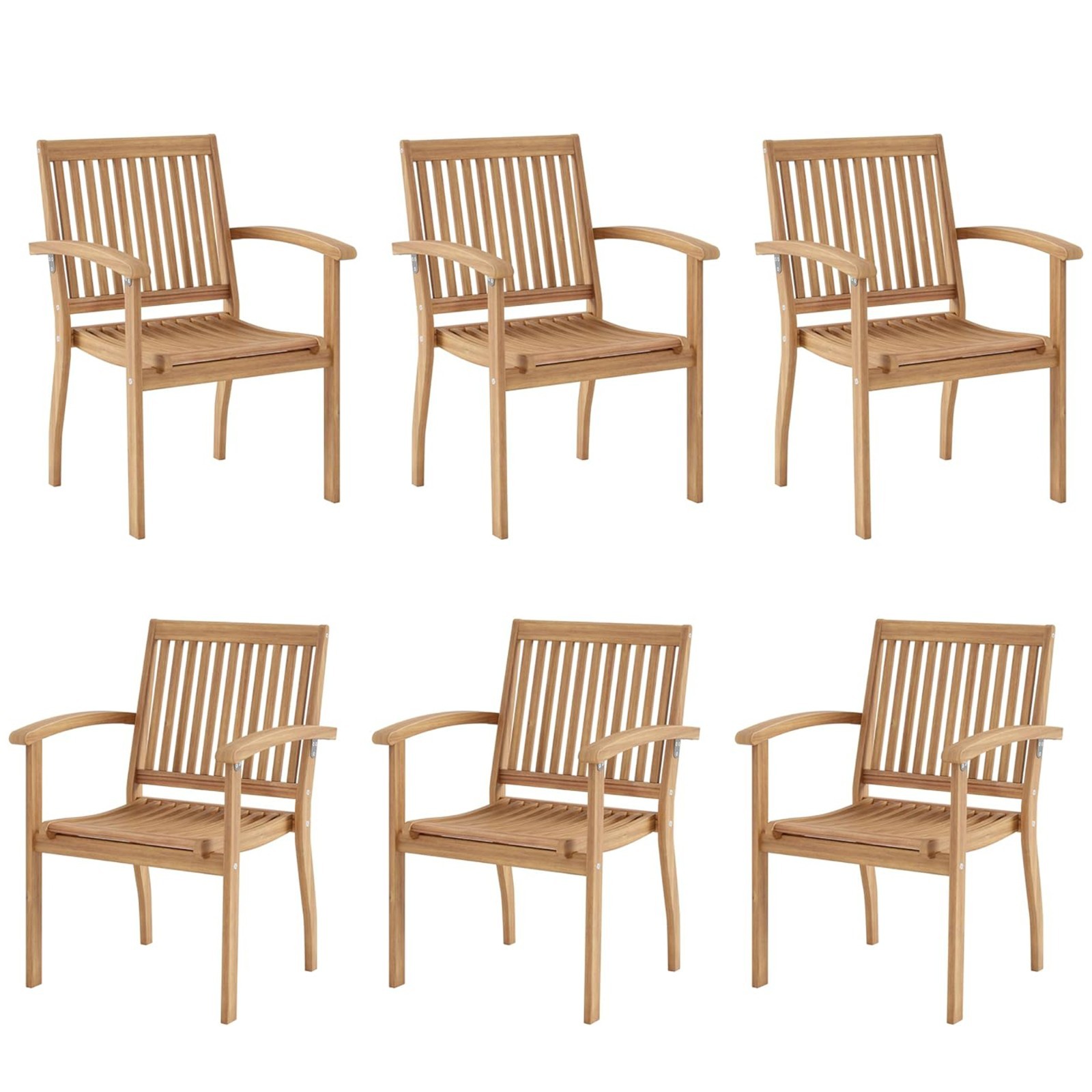 Set of 6 Patio Chair Outdoor Acacia Wood Dining Chairs Inclined Backrests