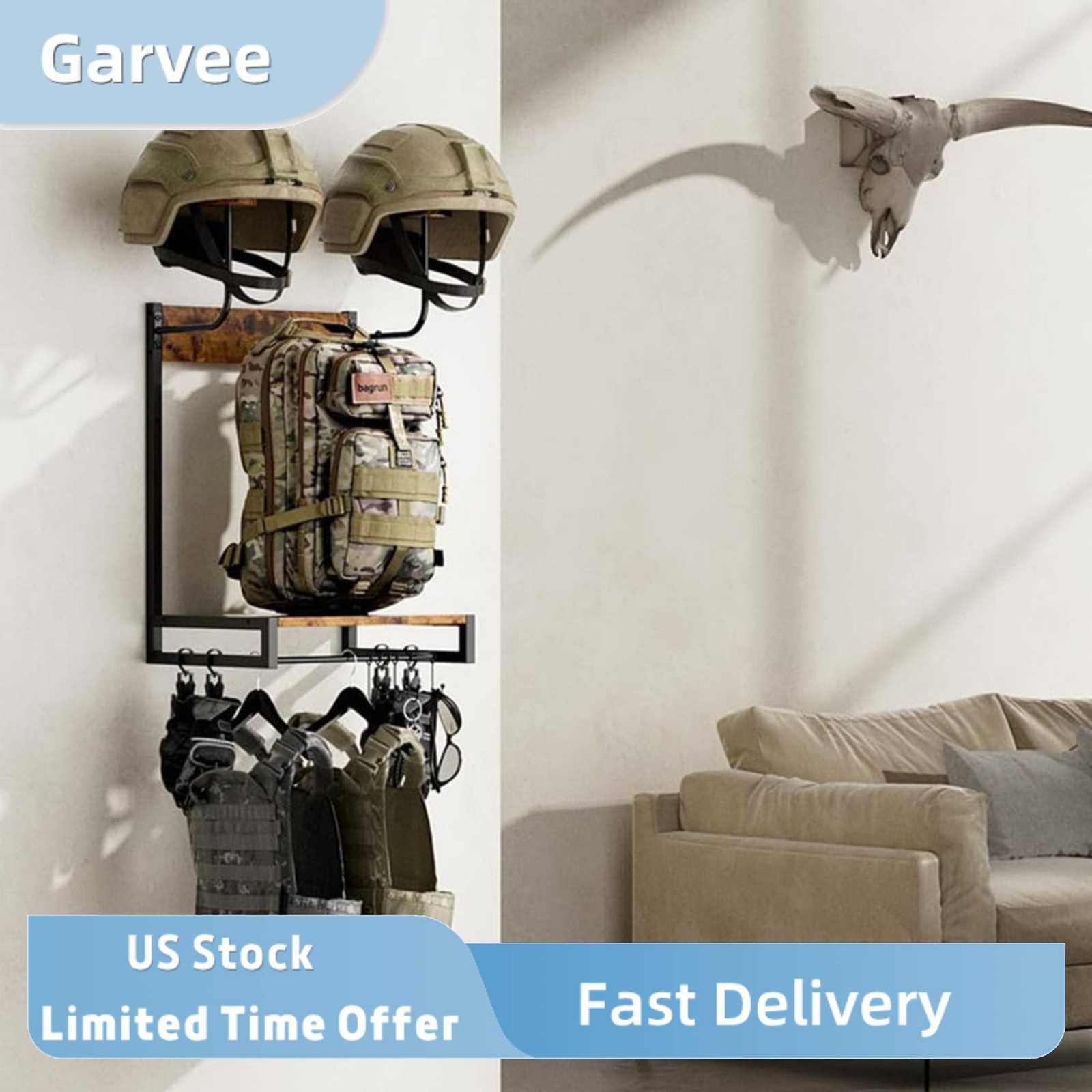 Compact Garage Entryway Storage Rack, Wooden Motorcycle Helmet Holder for Helmet