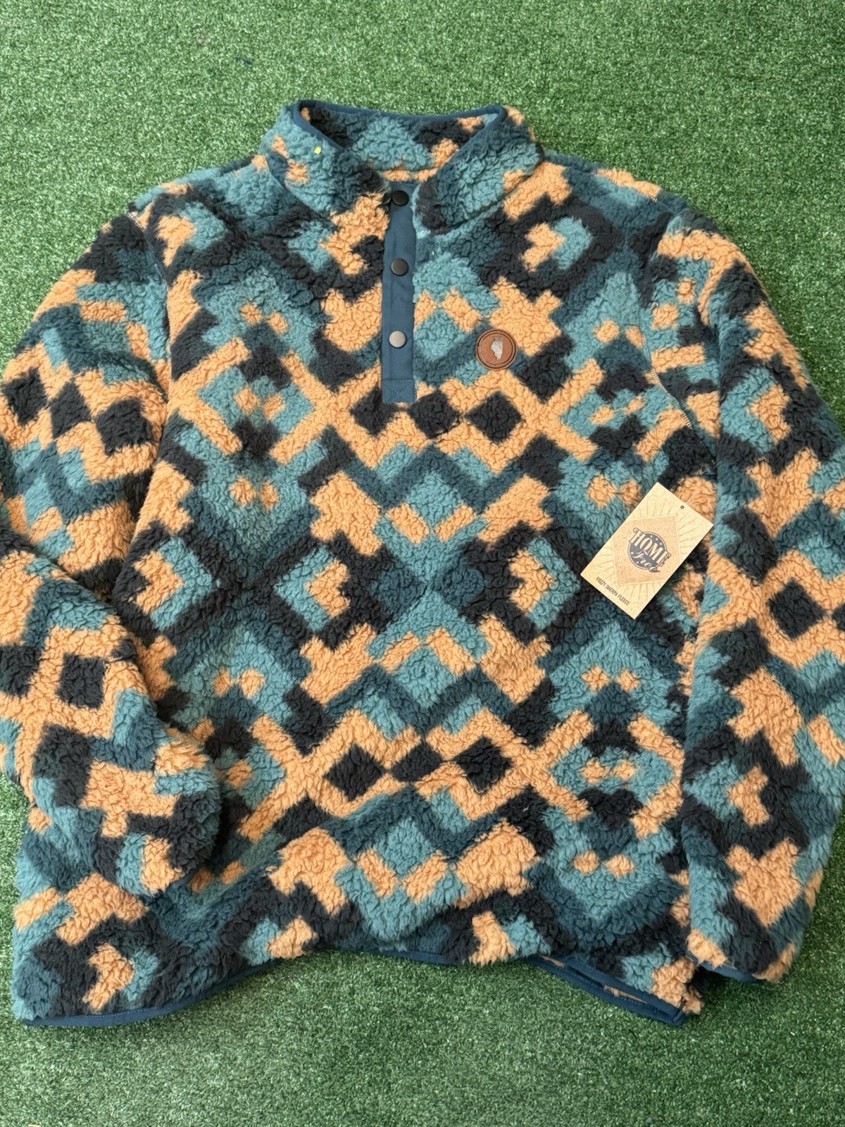 Illinois Sherpa Fleece Pullover Jacket Home Tree Aztec Pattern Mens 2XL NWT