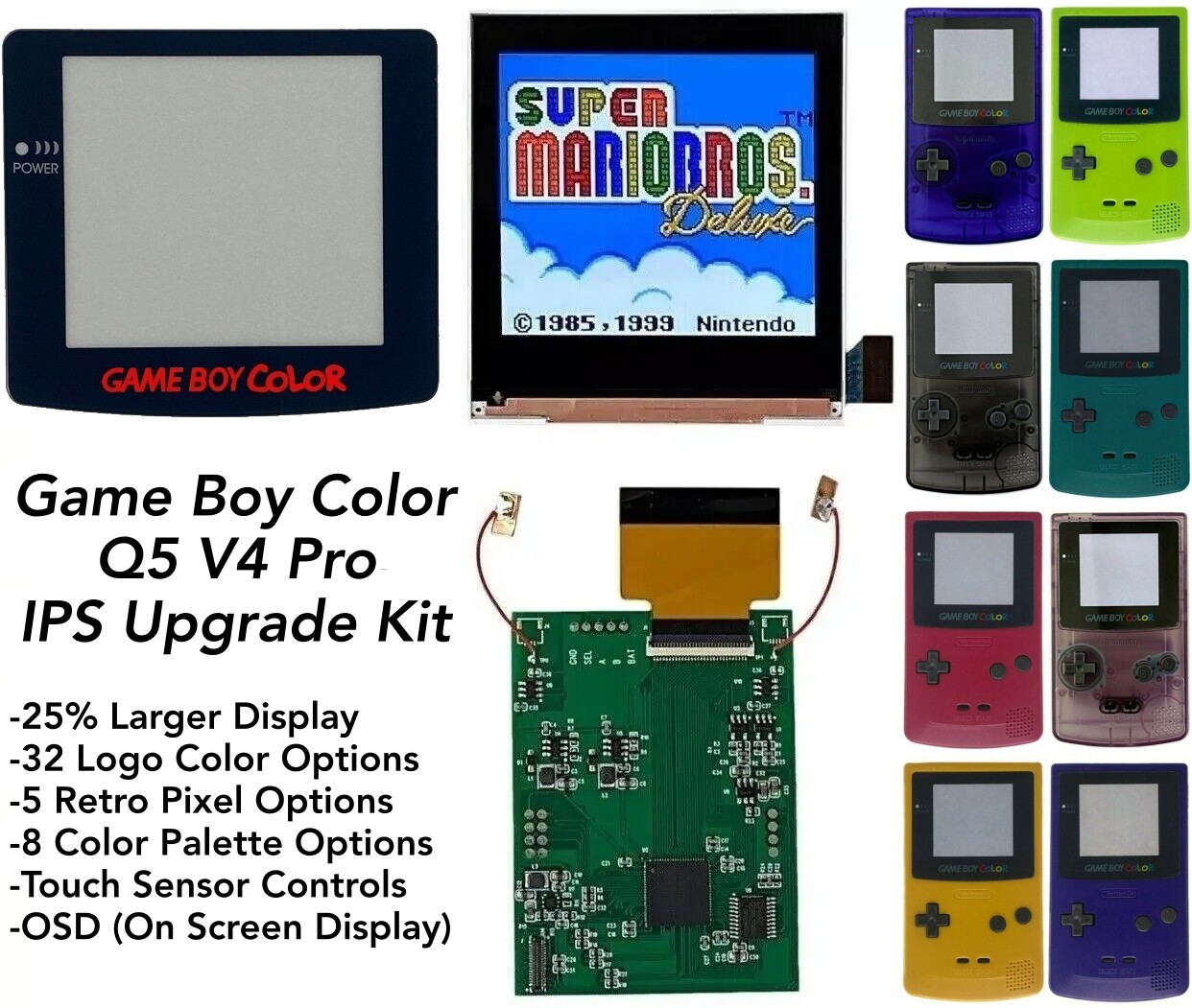 GameBoy Color Q5 V4 IPS Backlight Kit Illuminated Logo + Shell for Game Boy GBC