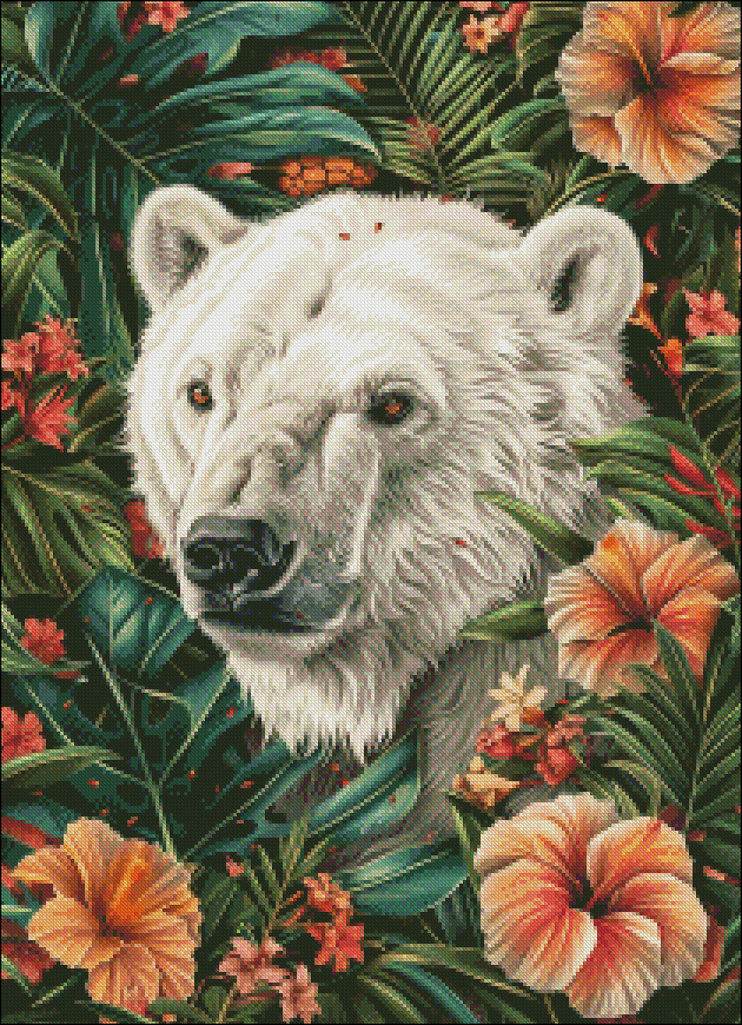 Polar Bear Face Flowers Chart Counted Cross Stitch Patterns Needlework DMC Color