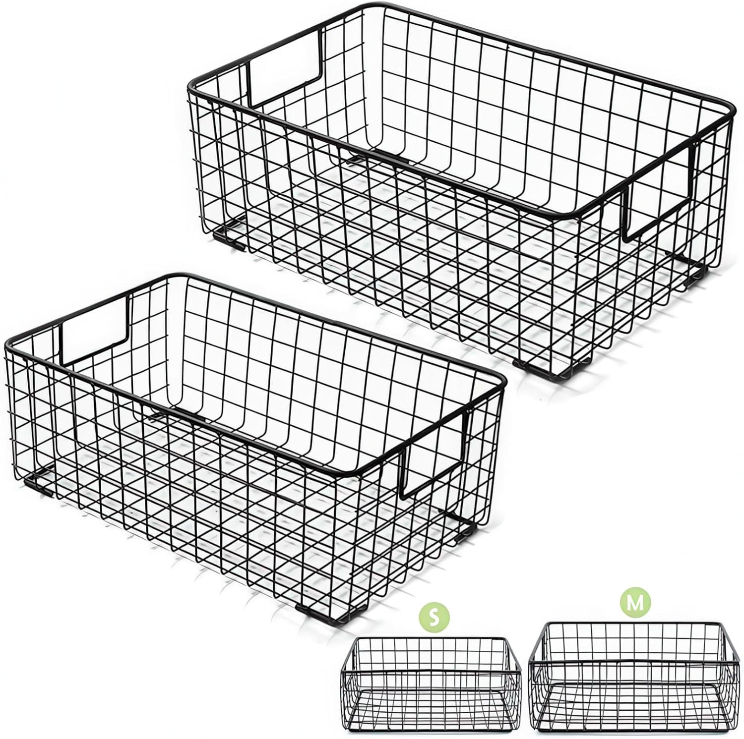 Kingrol 2 Pack Wire Storage Baskets with Handles, Metal Organizer Basket Bins fo