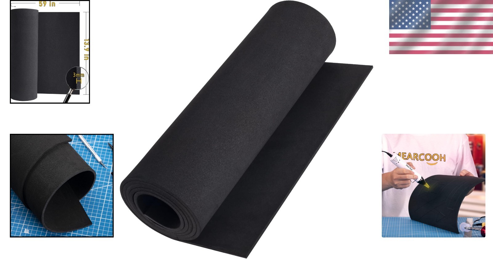 Versatile Black EVA Foam Sheet, 3mm, 59x13.9in for Creative Crafting Solutions