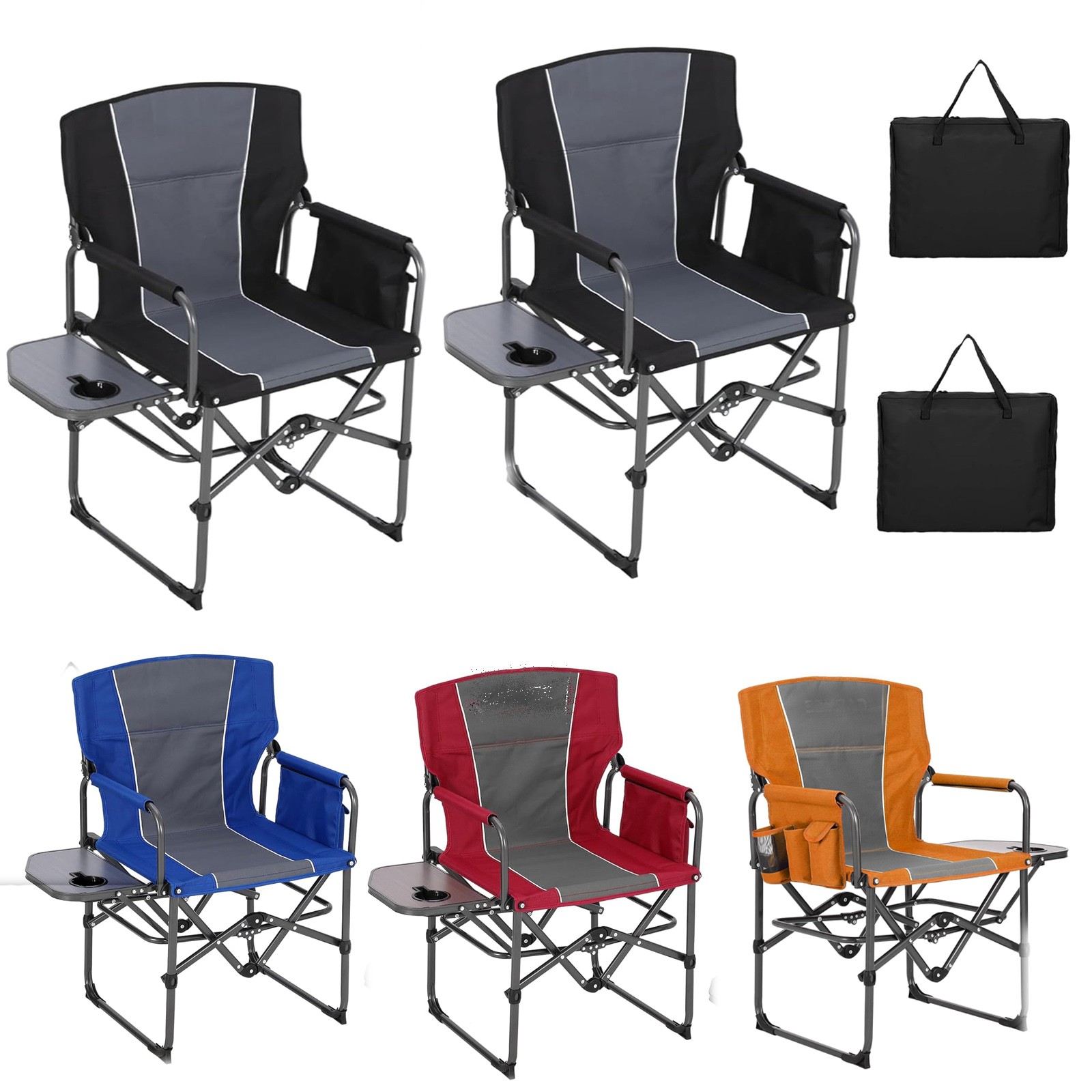 2 Pack Portable Camping Chair Heavy Duty Folding Chair w/Cup Holder Side Pockets
