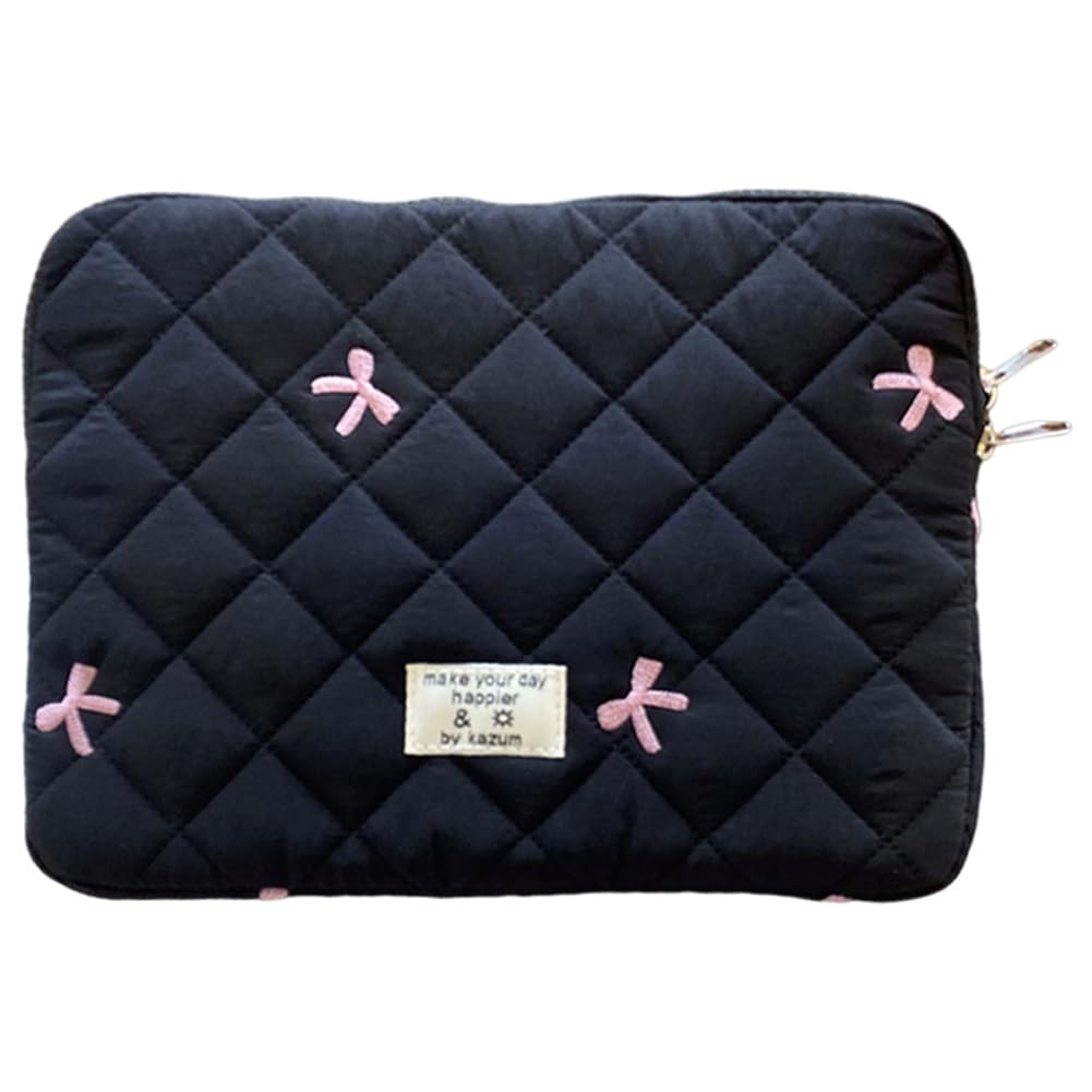 Puffy Laptop Sleeve Case Cute Quilted Computer Bag, 13 Inch Bow Embroidery Pr...