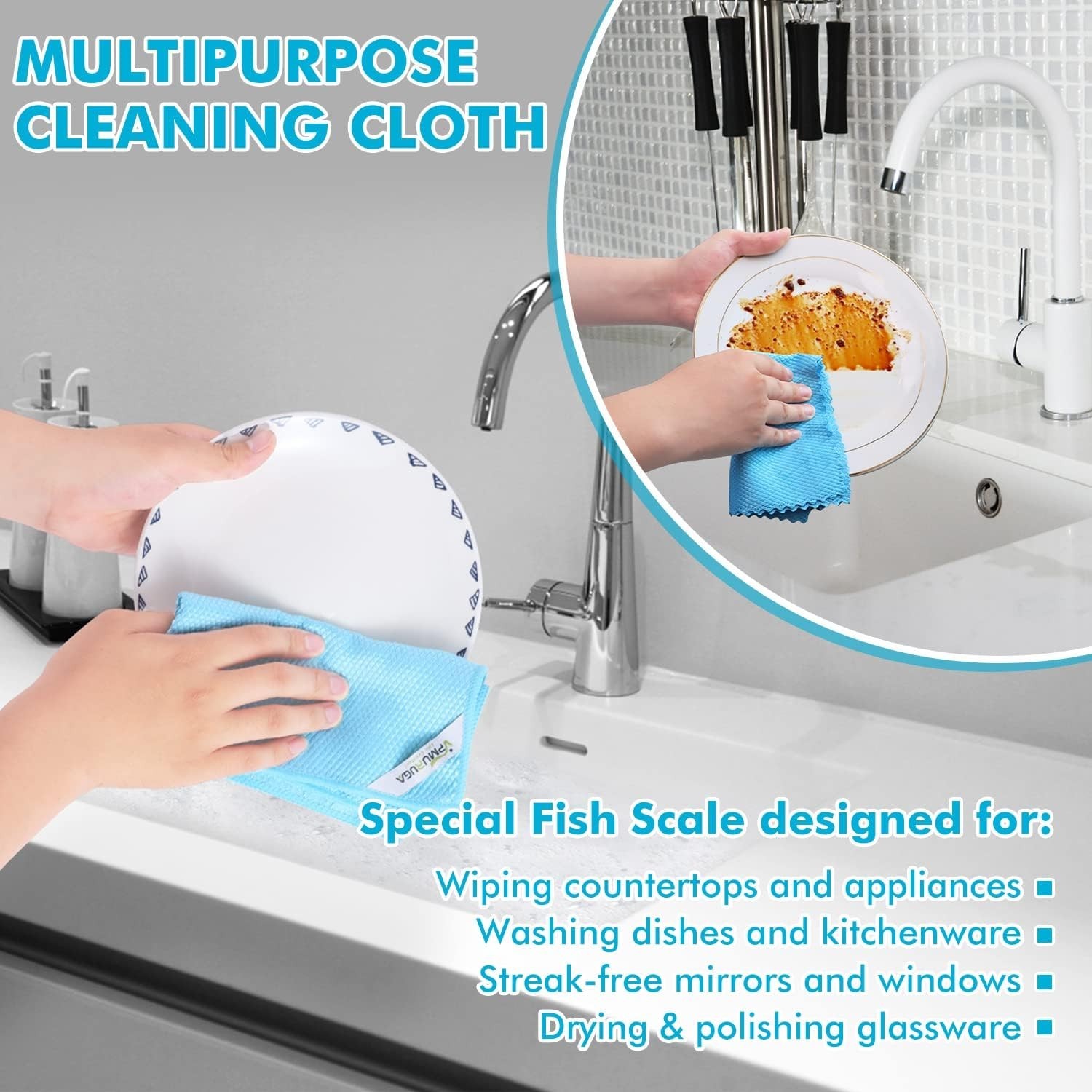 All-Purpose Fish Scale Microfiber Cleaning Cloths - 12 Pack, Lint-Free & Durable