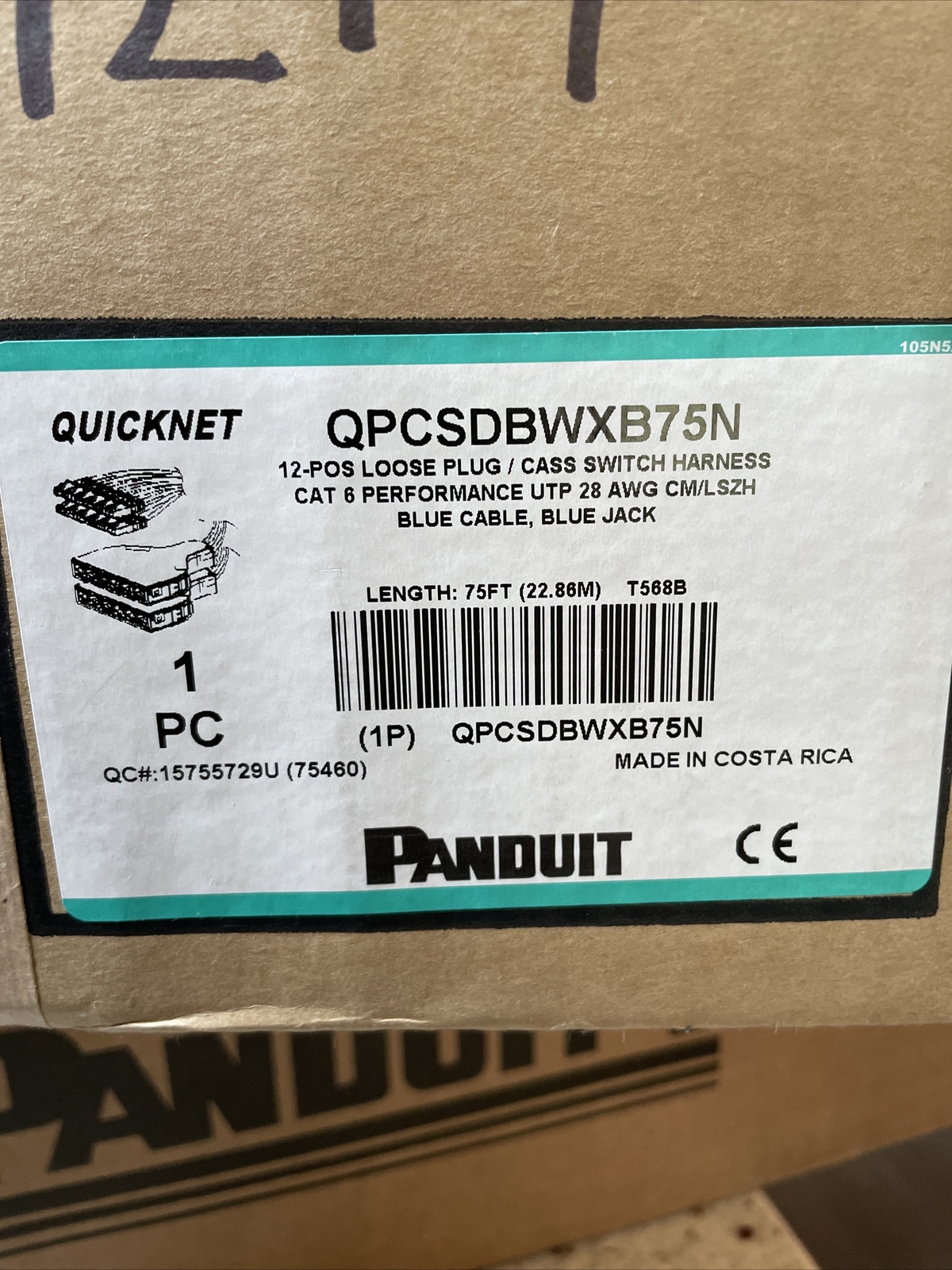 PANDUIT QPCSDBWXB75N-12-POS LOOSE PLUG/CASS SWITCH HARNESS 75' CAT 6