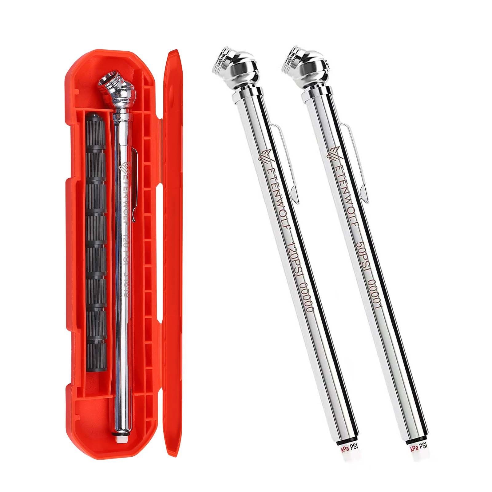 ETENWOLF Pencil Tire Pressure Gauge 2 Pack (10-50PSI, 20-120PSI) with 16 Tire...