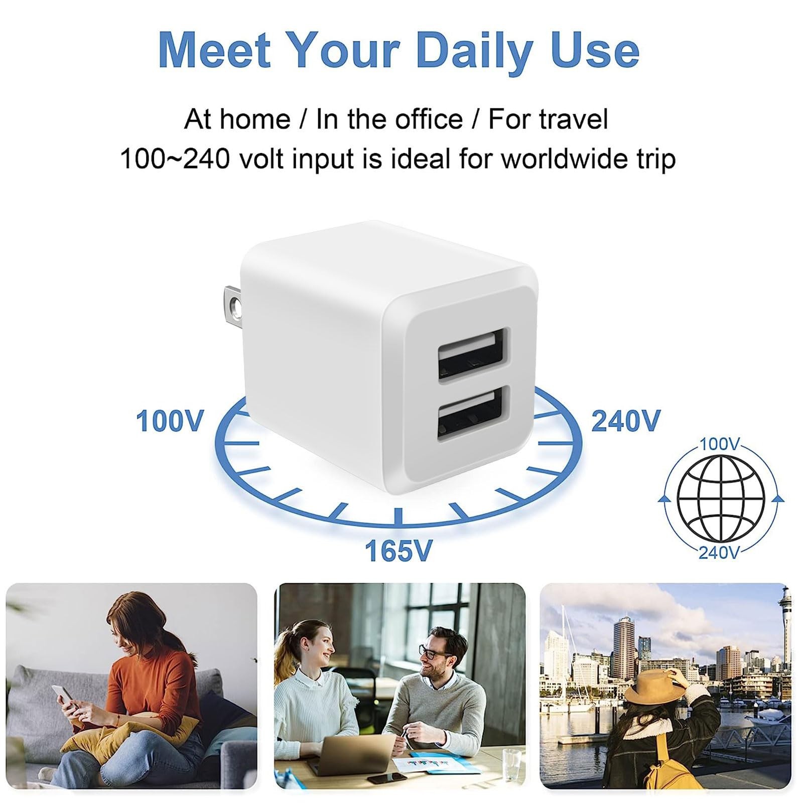 USB Wall Charger, Dual Port Cube Power Adapter Charger Plug Block Charging Bo...
