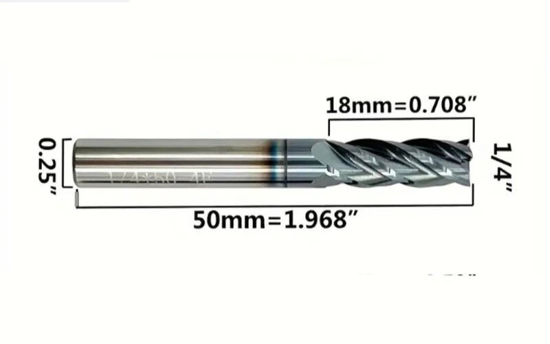 1/4" 4 FLUTE LONG CARBIDE END MILL - TiALN COATED