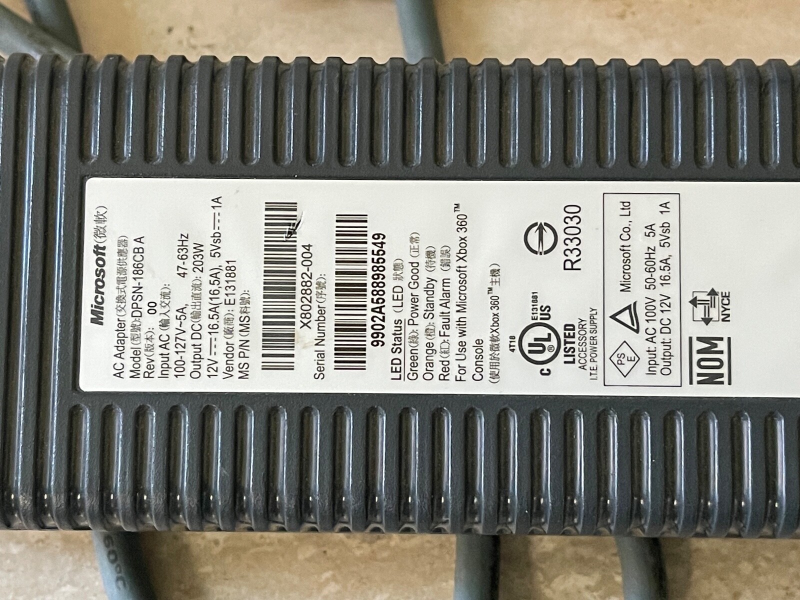 OEM Microsoft XBOX 360 AC Adapter DPSN-186CBA