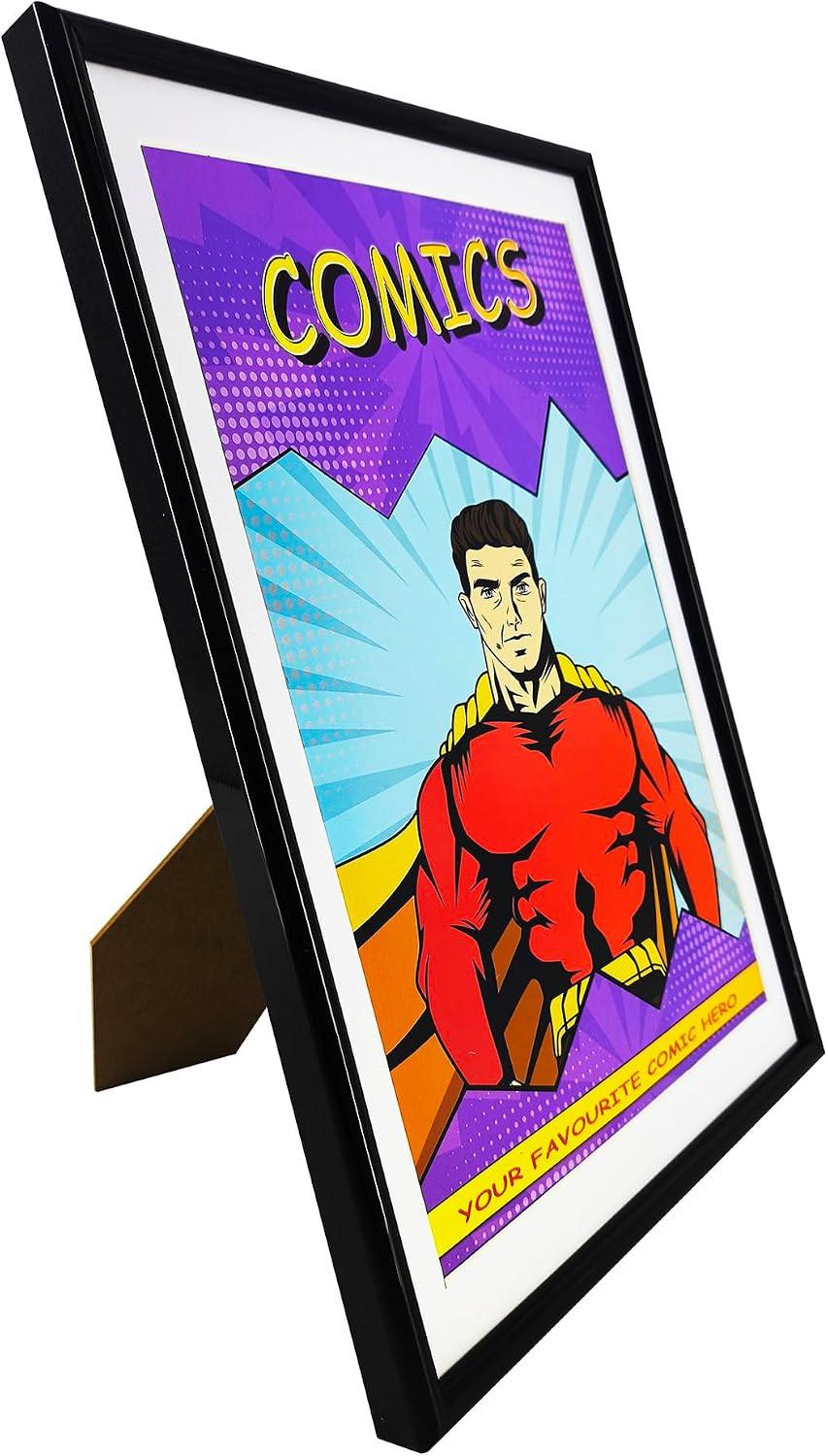 8 Packs, Comic Book Frame with White Mat, UV Protection, Black Frame