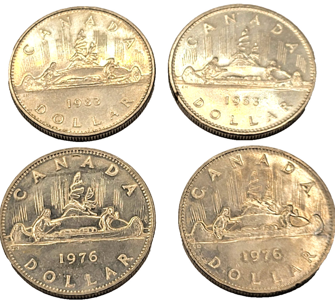 Canada Voyageur Dollar Coin Lot of 4 - Two 1976 & Two 1983 Nickel Dollars