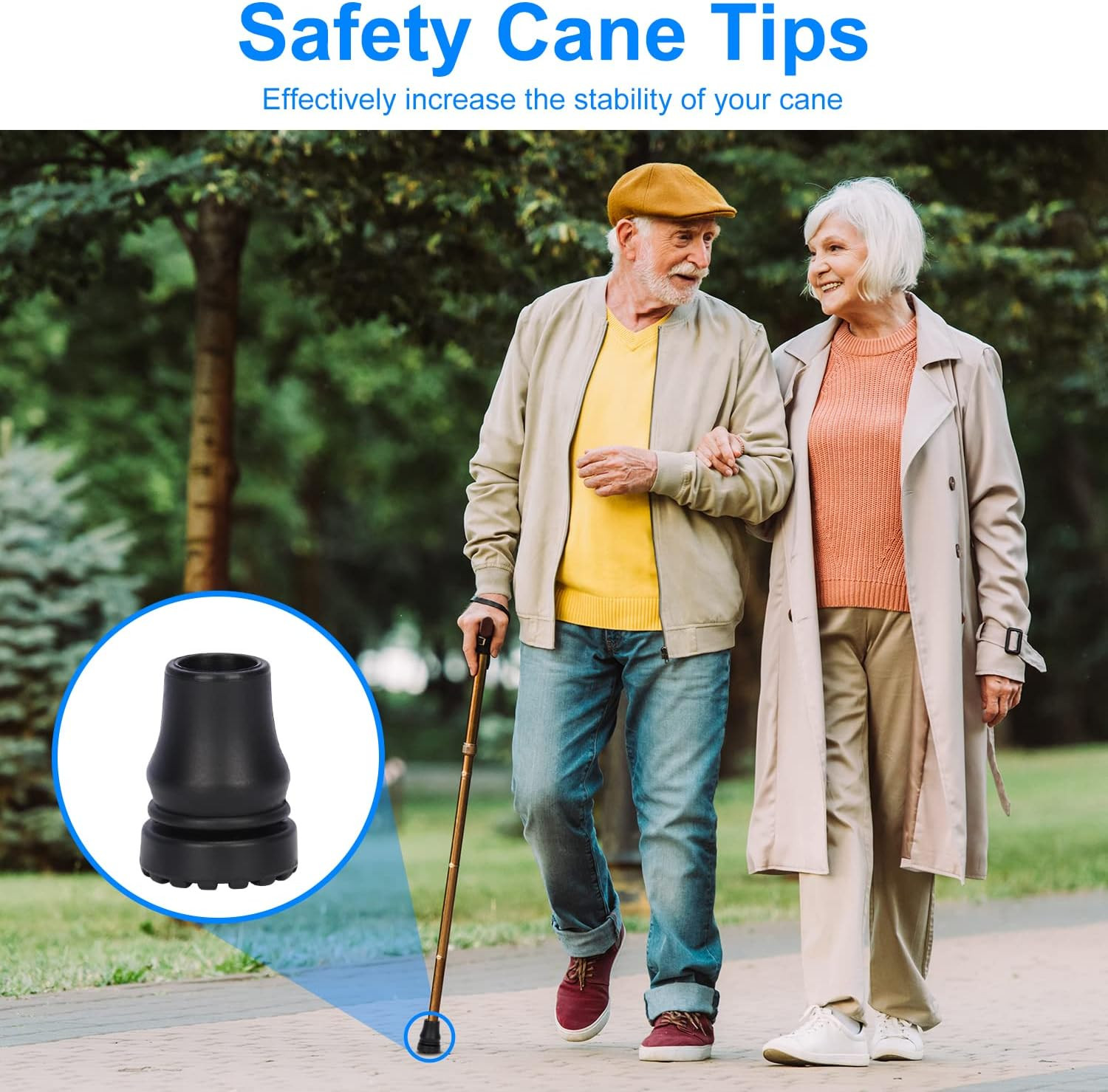 Rubber Cane Tips, (3/4", 4-Pack) Heavy Duty Walking Cane Tips, Anti-Slip Repl...