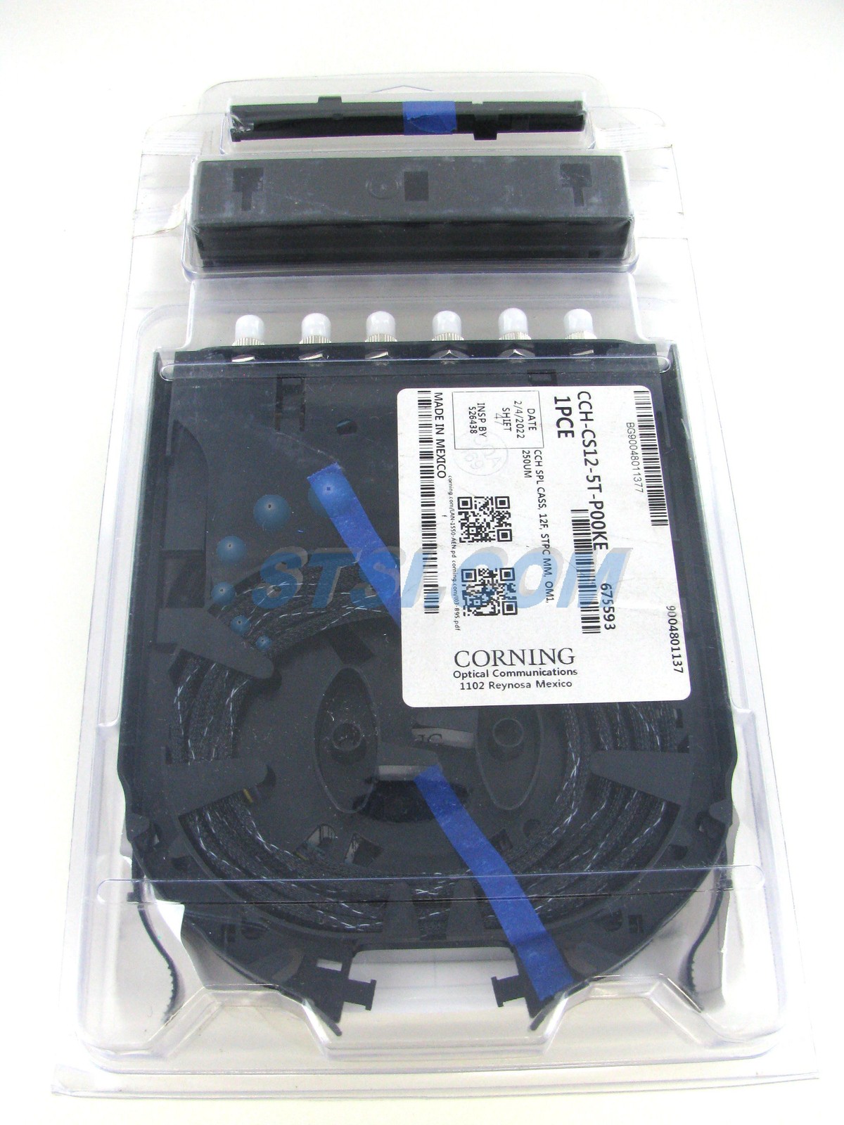 Corning CCH-CS12-5T-P00KE Pigtailed Splice Cassette, 12 Fiber, ST MM OM1 ~STSI