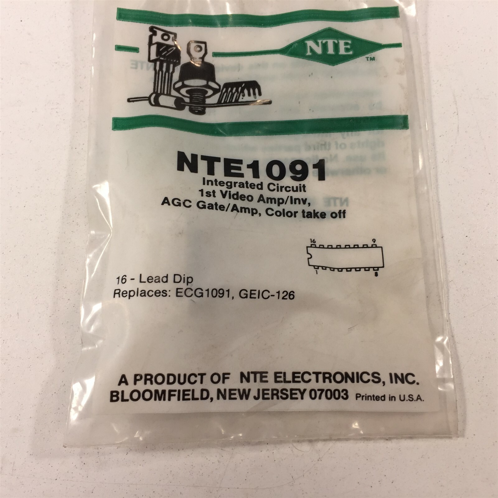 (1) NTE NTE1091 GEIC-126 IC 1st Video Amp/Inv AGC Gate/Amp Color Takeoff