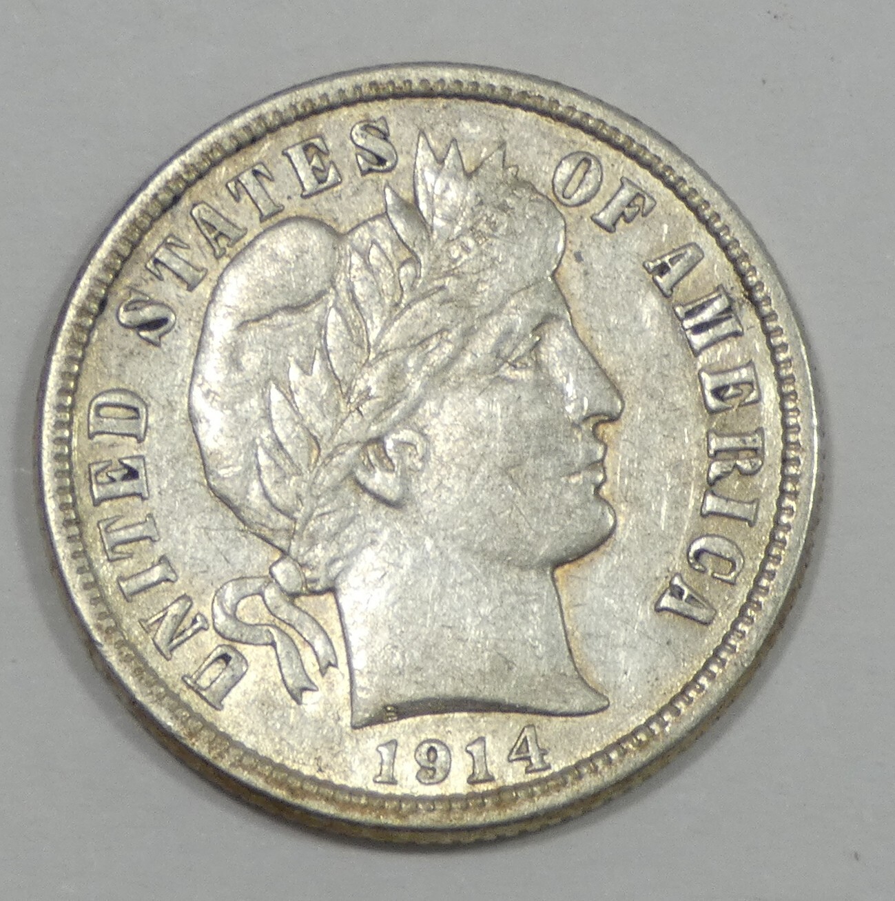 1914-D Barber Dime ABOUT UNCIRCULATED Silver 10c