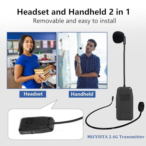 Wireless Microphone System for 4 People,2.4G Wireless Headset Mics and