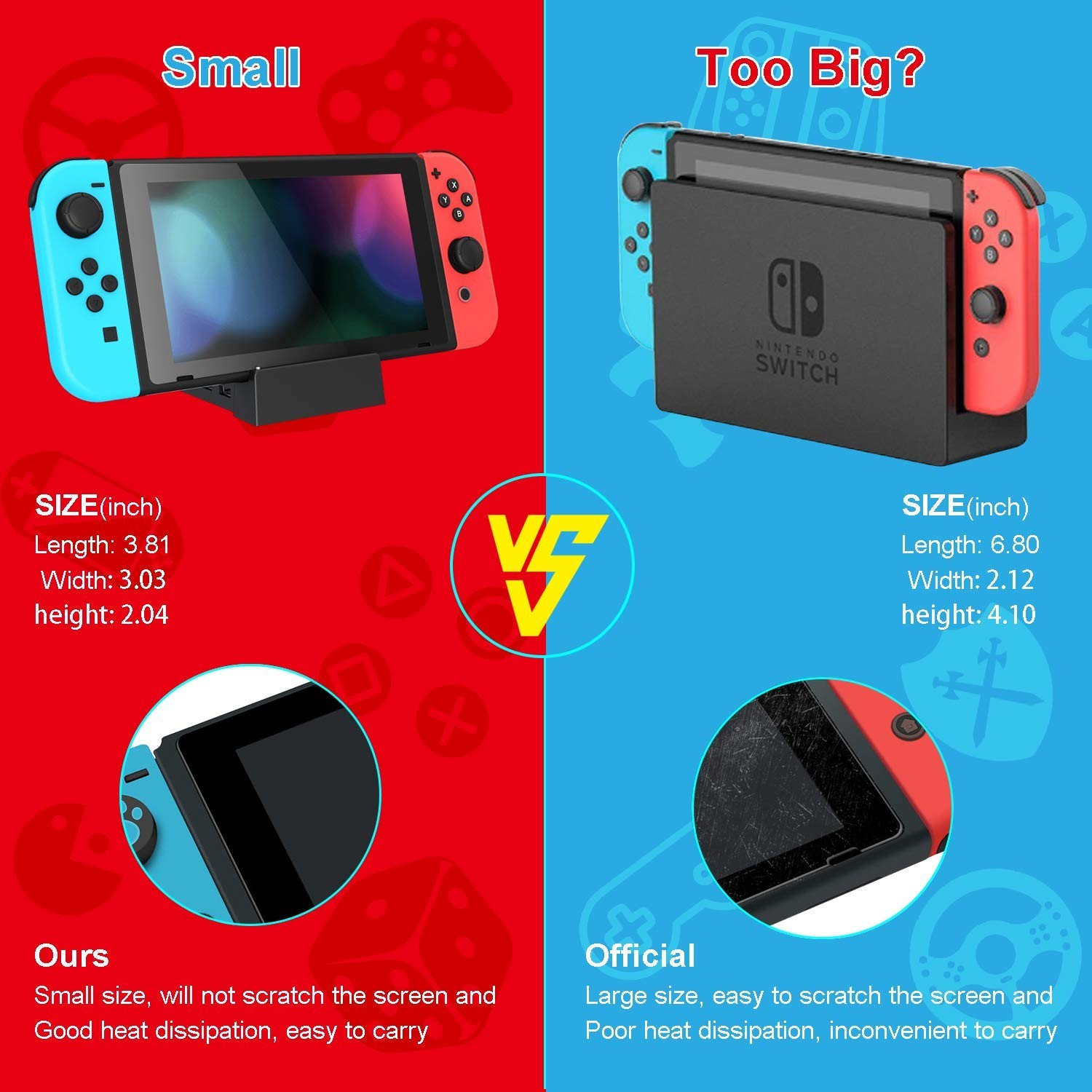 Docking Station for Nintendo Switch/Switch OLED, Charging TV Dock, with USB 3.0