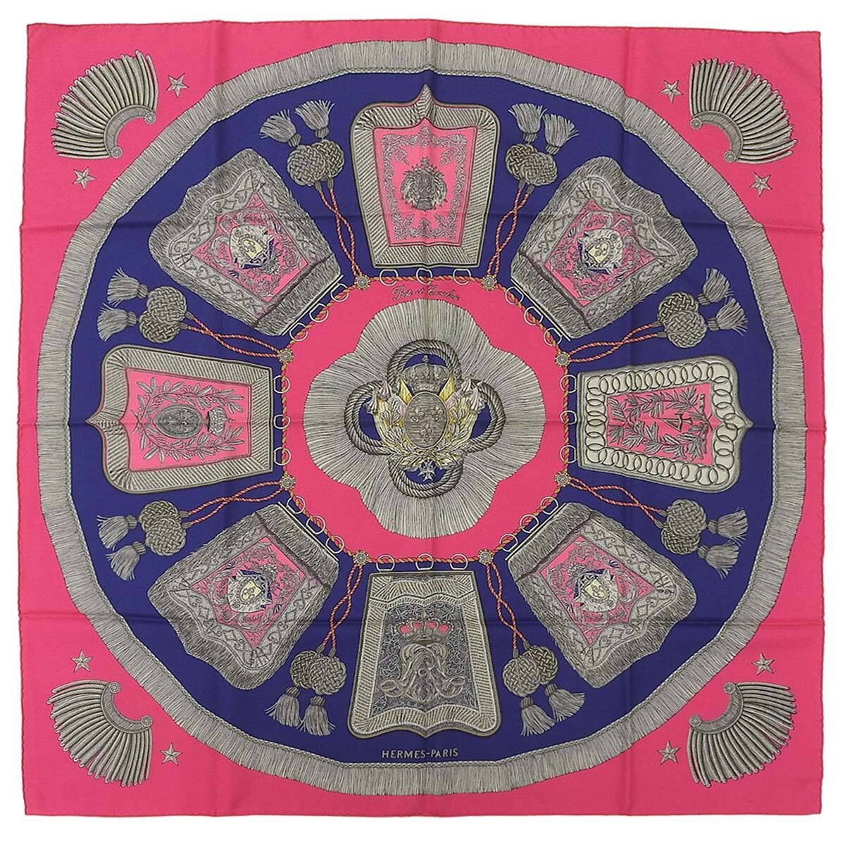 HERMES Carr 90 Poste et Cavalerie Saber Decoration Bag Scarf Silk Pink x Navy La