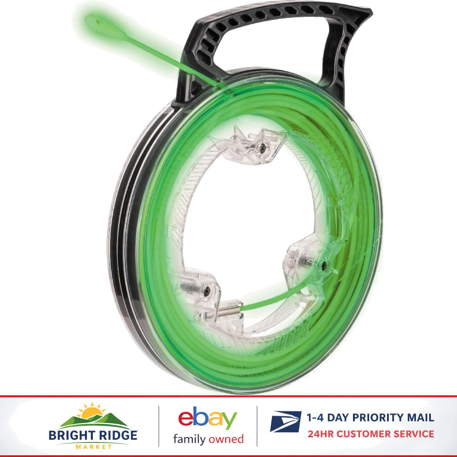 Glow In The Dark Fish Tape, 40-Foot Fiberglass with Stainless Steel Connector