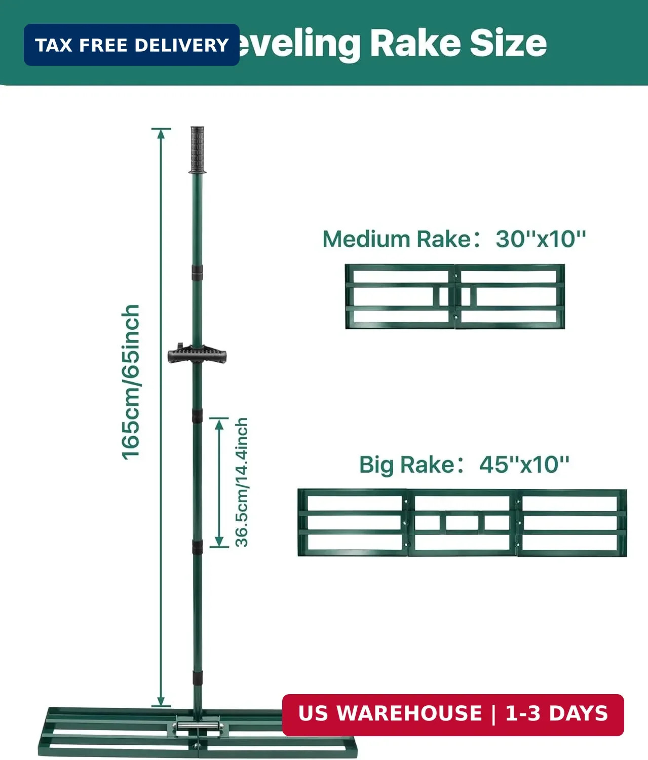 Lawn Leveling Rake 30x10'', Yard Leveling Rake for Soil with Adjustable Handle,