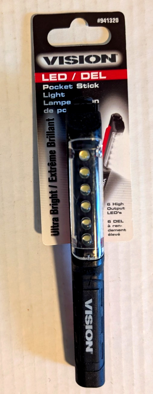 Vision LED Pocket Stick Light Mini Work Emergency Light 6 High Output LEDs - New