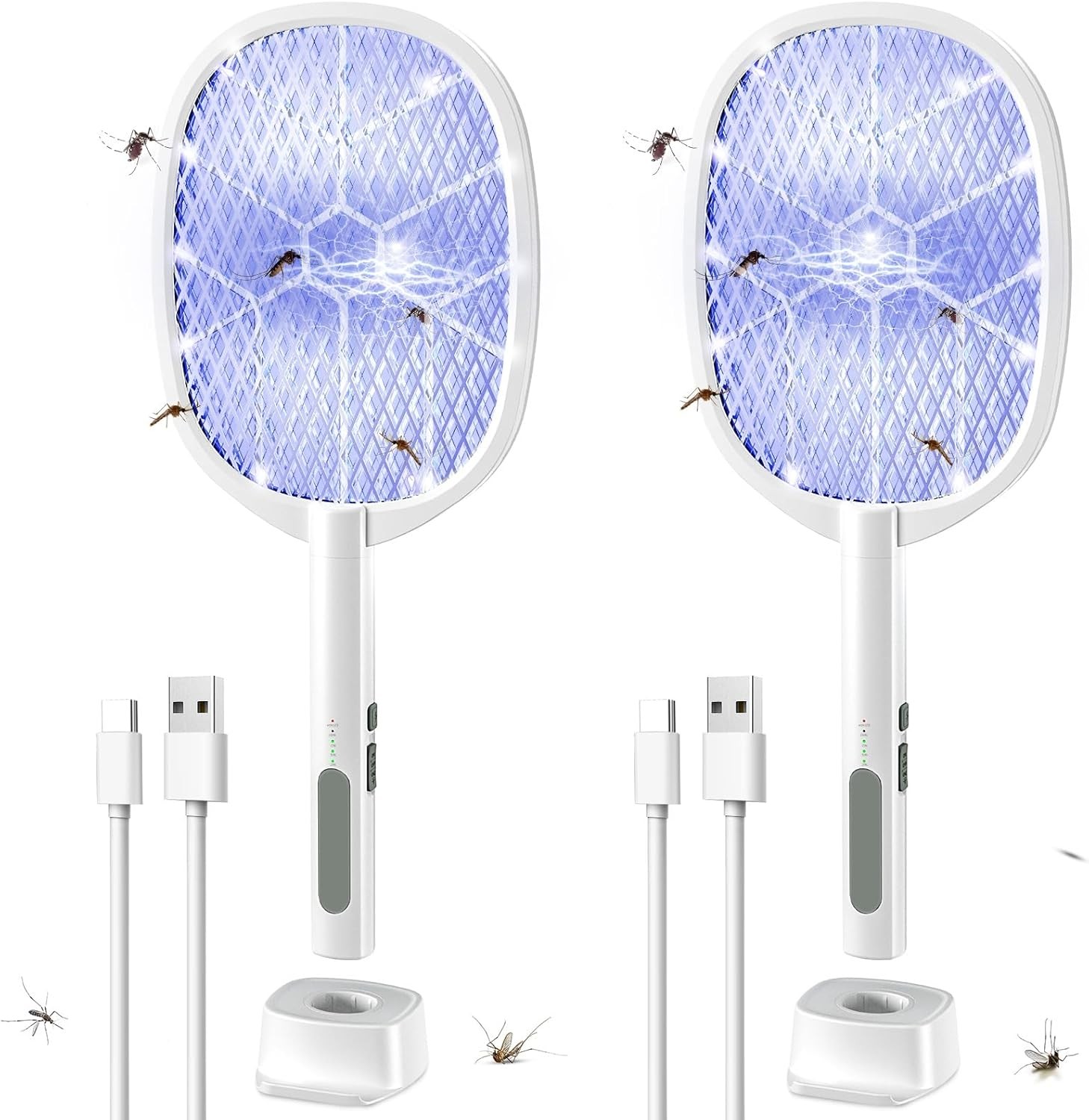 2-in-1 Electric Fly Swatter, 4000V Bug Zapper Racket, USB Rechargeable