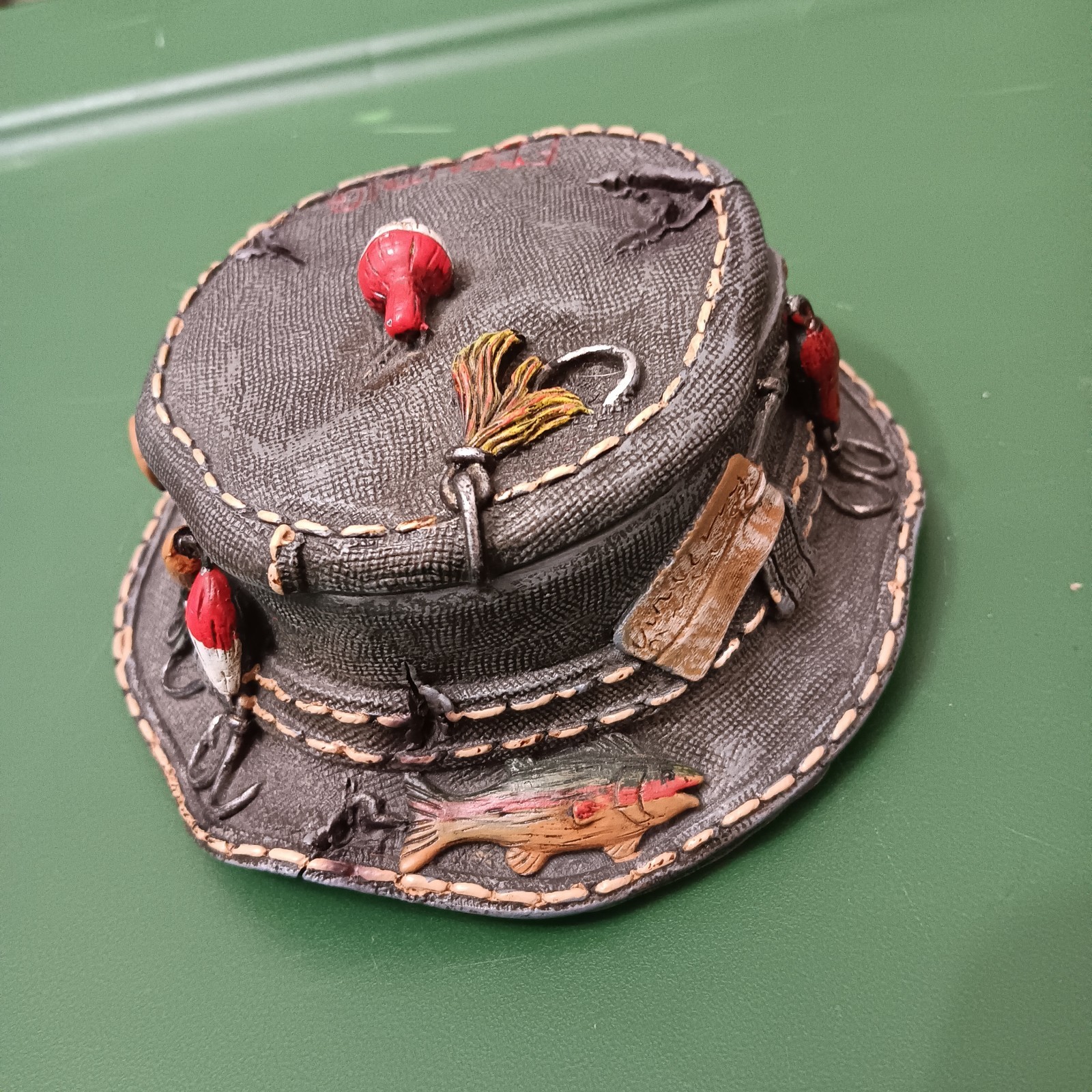 Fisherman's Hat With Lures Trinket Box Dish With Lid