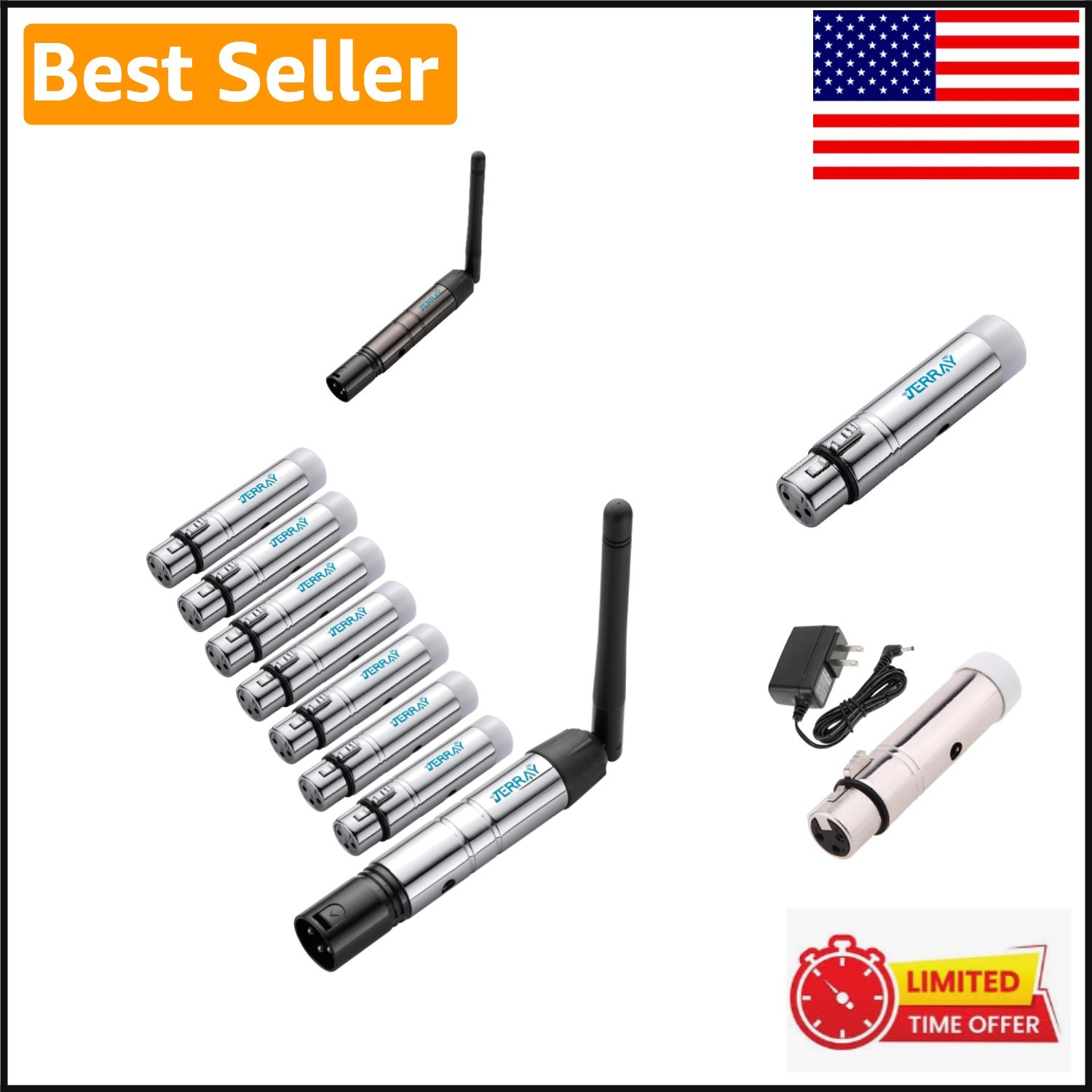 8-Pc Wireless DMX System: 7 Receivers + 1 Transmitter, Silver, 2.4G Technology