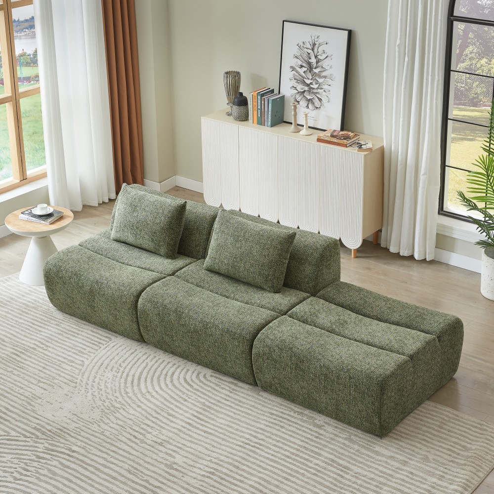3 Seater Compressed Sofa Sectional, No Assembly, Chenille Fabric, Green