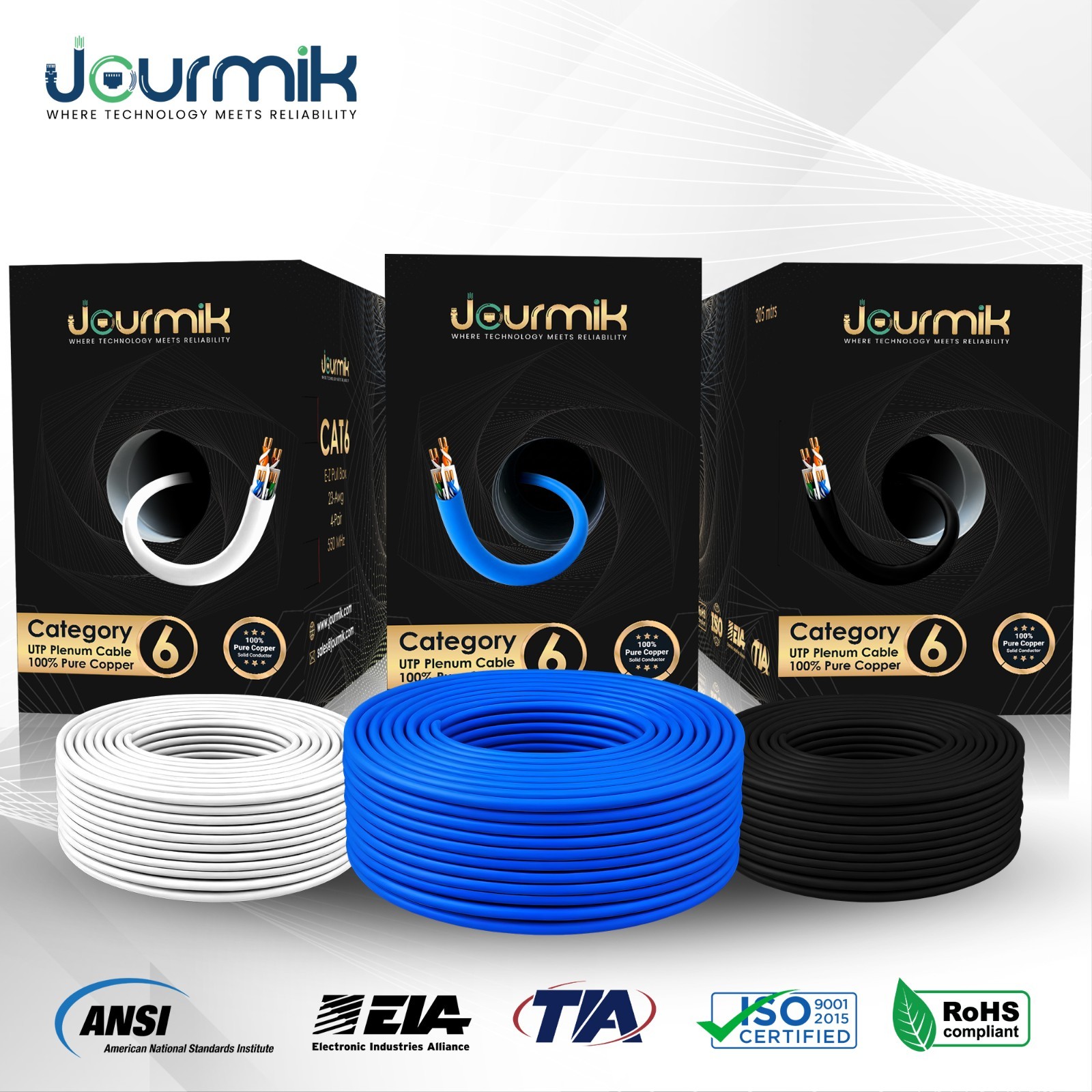 Jourmik CAT6 Plenum 1000FT 100% Pure Copper CMP Rated Bulk Ethernet Cable