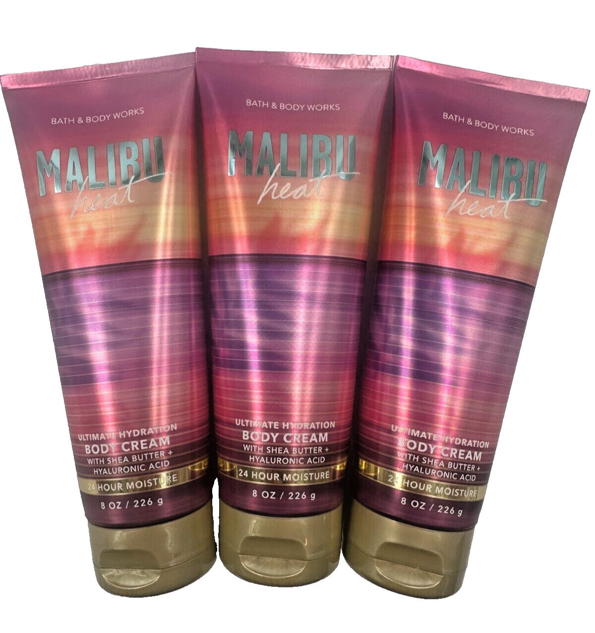 NEW Bath & Body Works Lot of 3 Tubes Malibu Heat Hydration Body Cream 8 oz