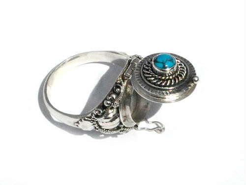 Sterling Silver Poison Ring With Stabilized Turquoise