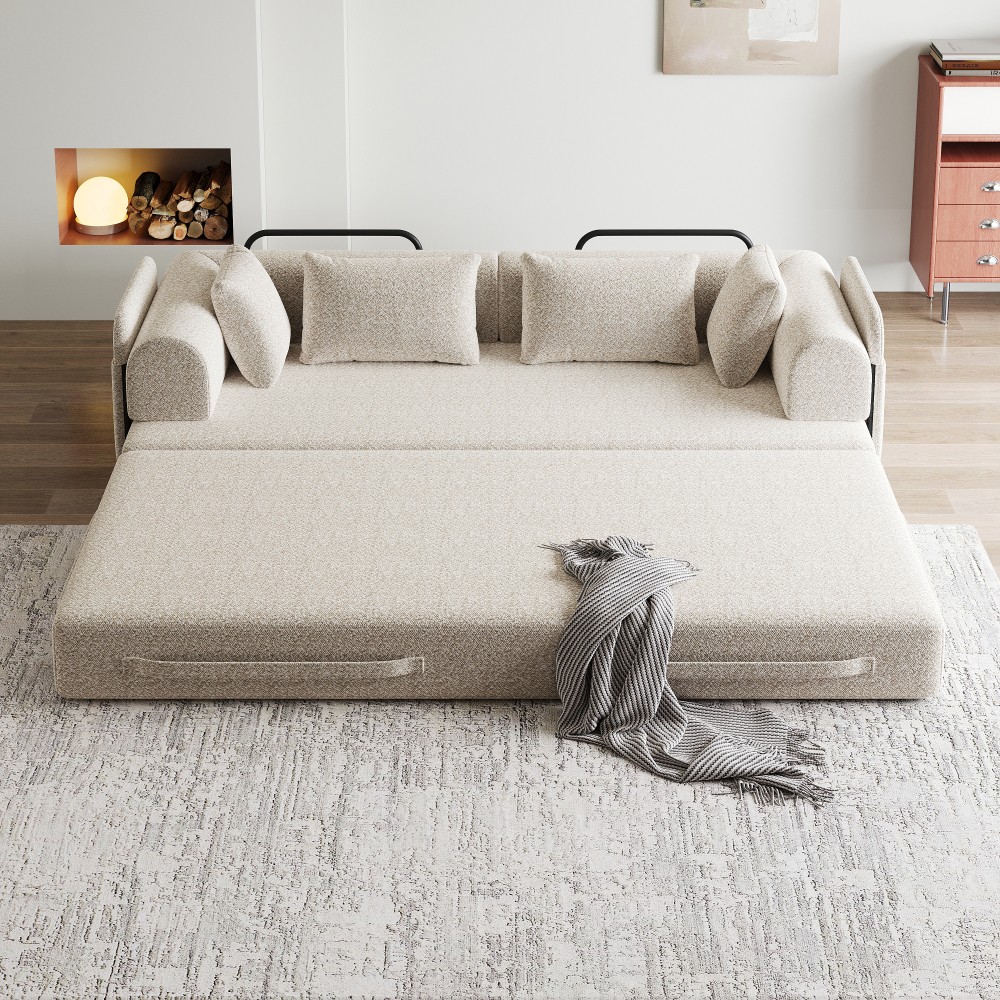 78.7'' Khaki Convertible Sleeper Sofa Bed, Folding Mattress Couch, Floor Sofa