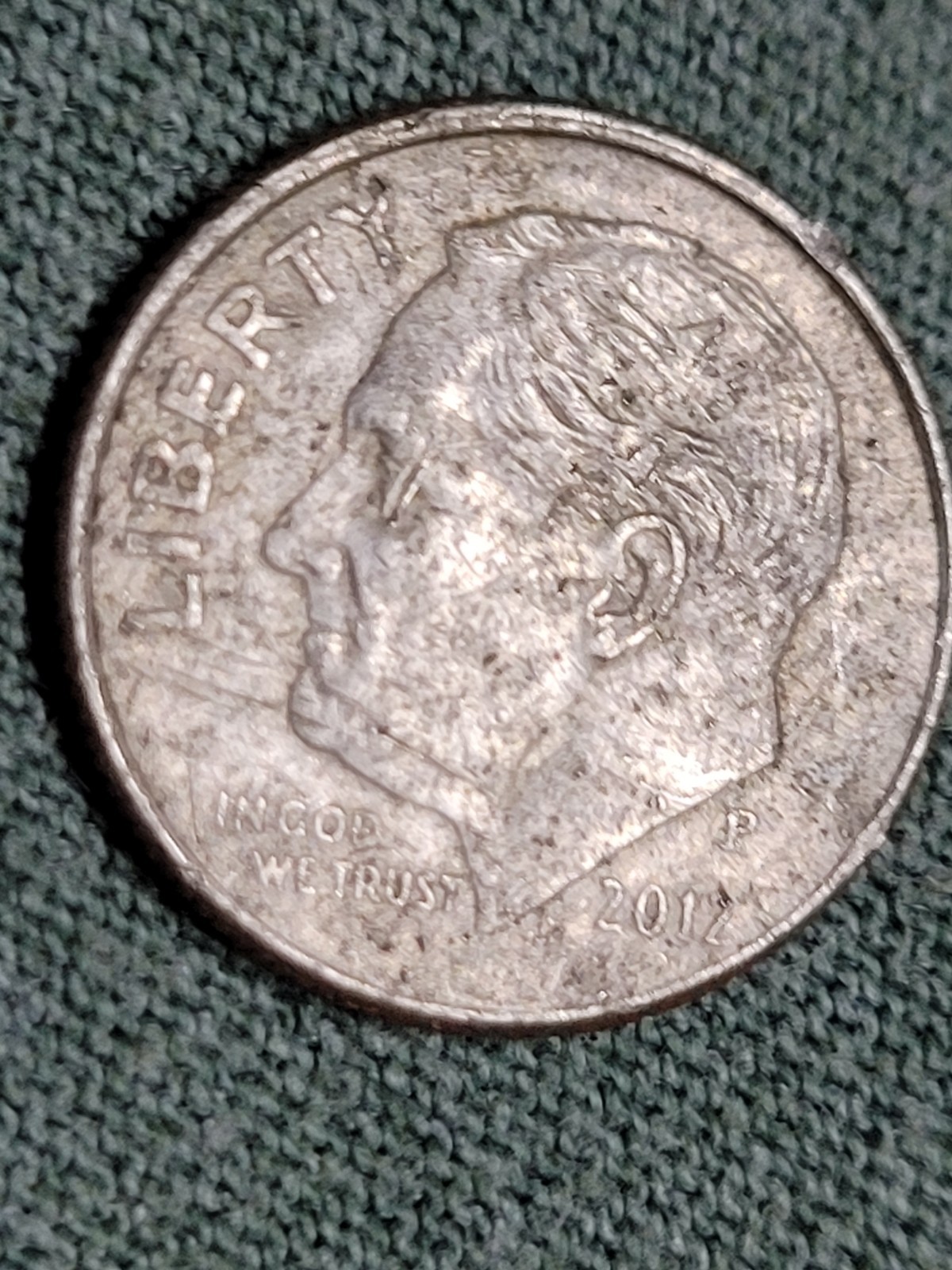 Rare Error 2012 P Dime Double Die-No Rim on Bottom-Strike through error-See pics