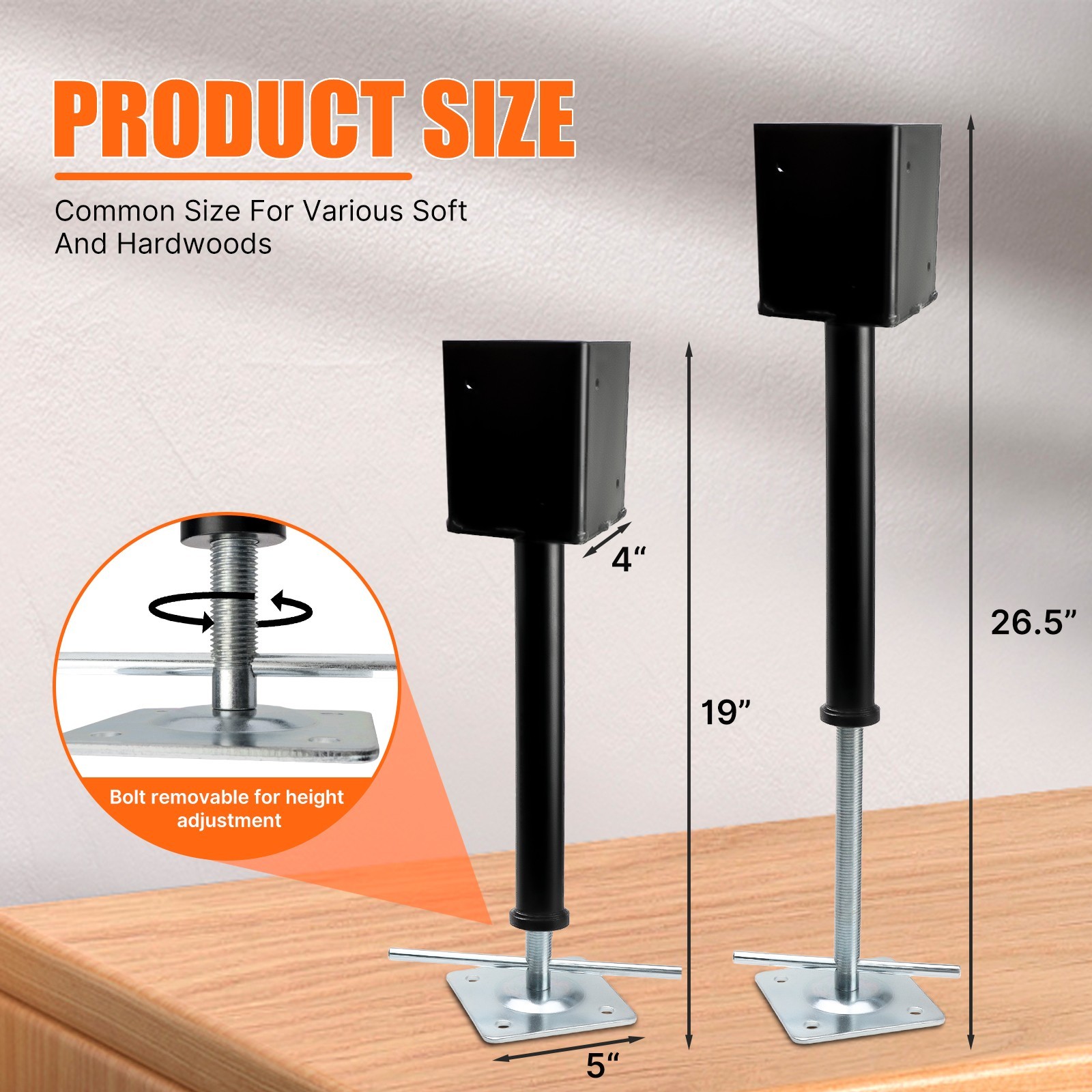 4x4" Screw Jacks Post 2Pack House Floor Jacks for Leveling 19"-26.5"H Shore Jack