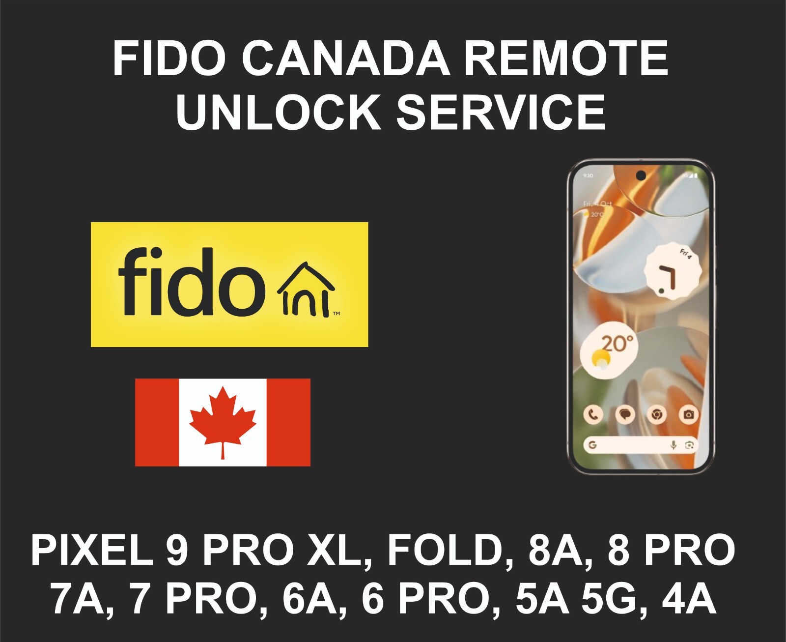 Pixel Fido Canada USB Unlock, 10A, 10 Pro XL, Fold, 10, 9A, 9 Pro XL, 8A, 8 Pro