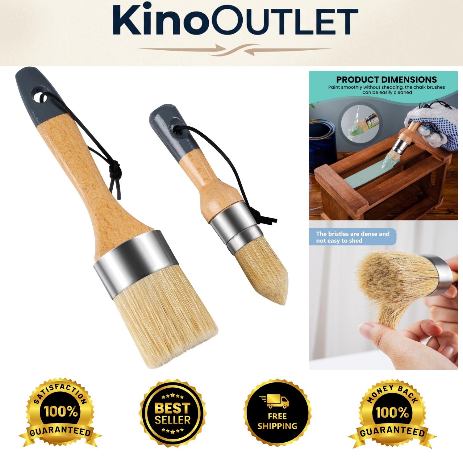 Natural Bristle Paint Brush Set - Ideal for Waxing & Furniture Makeovers
