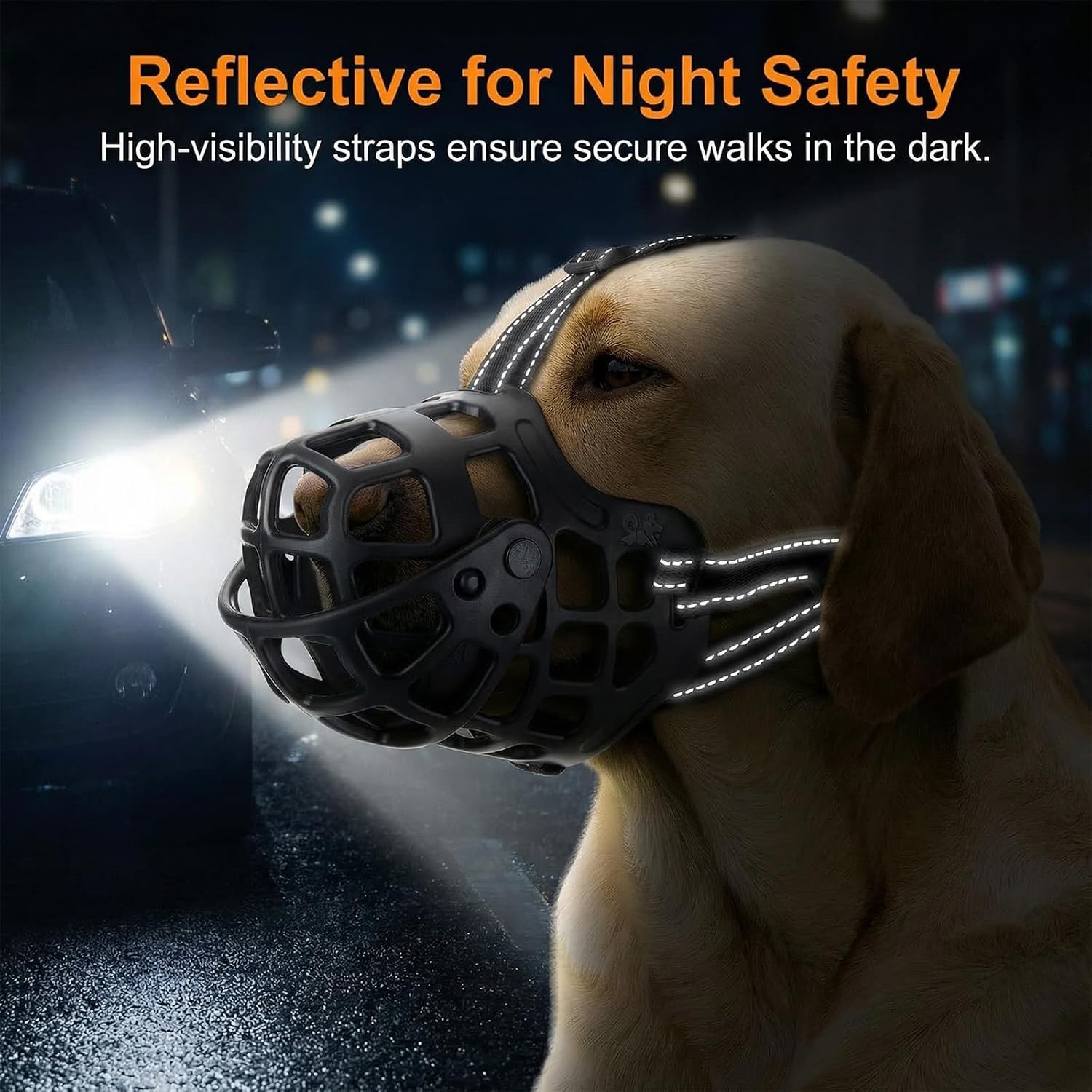 Silicone Dog Muzzle Adjustable XL Black Easy Clean