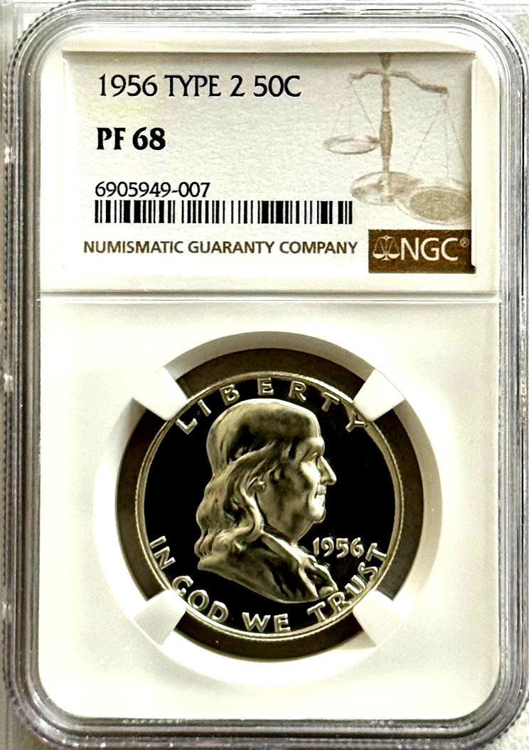 1956 PROOF FRANKLIN, NGC PR68, NO HAZE, SPOTS OR TONING, LIGHT FROST OBVERSE