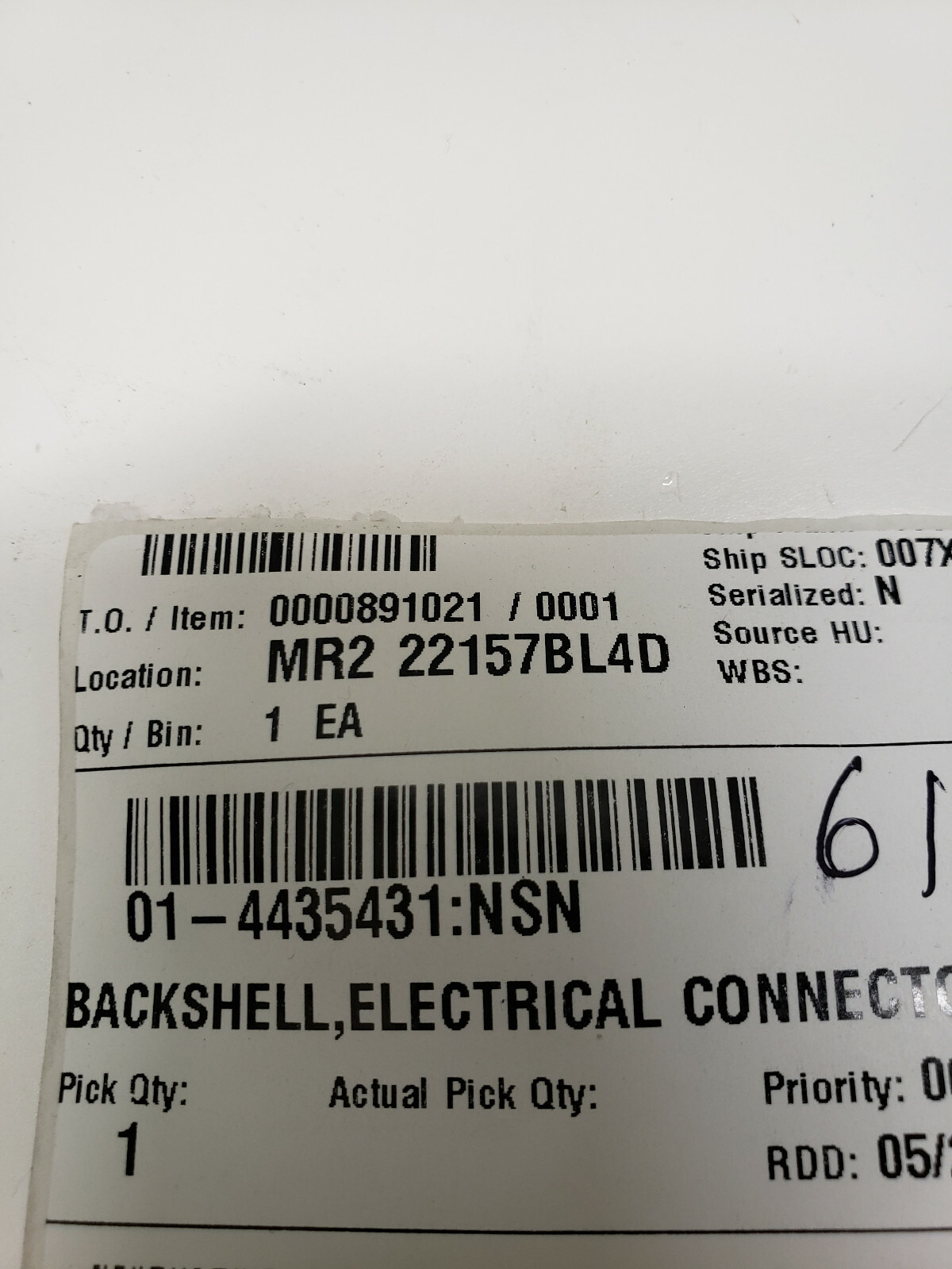 5935-01-443-5431 Electrical Connector Backshell M85049/25-91w