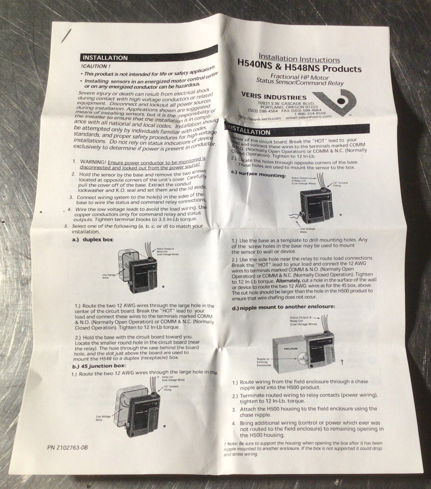 Veris Hawkeye 548NS Status Sensor Command Relay