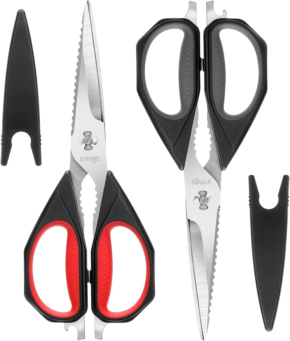 LIVINGO Kitchen Scissors, 2 Pack 9.25" Utility All Purpose Black, Grey, Red