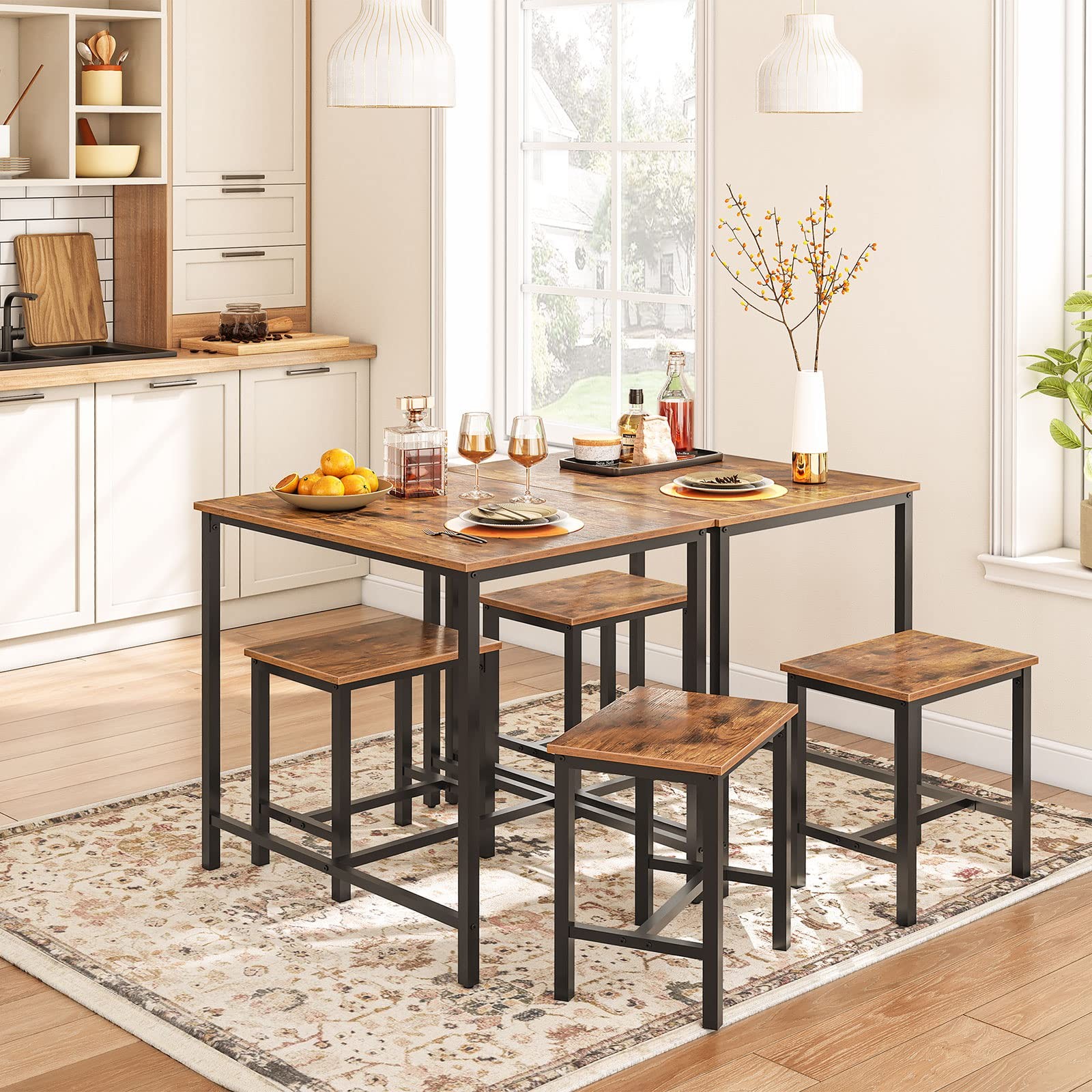 3-Piece Industrial Dining Table Set, Kitchen Table, Space Saving Dinette for ...