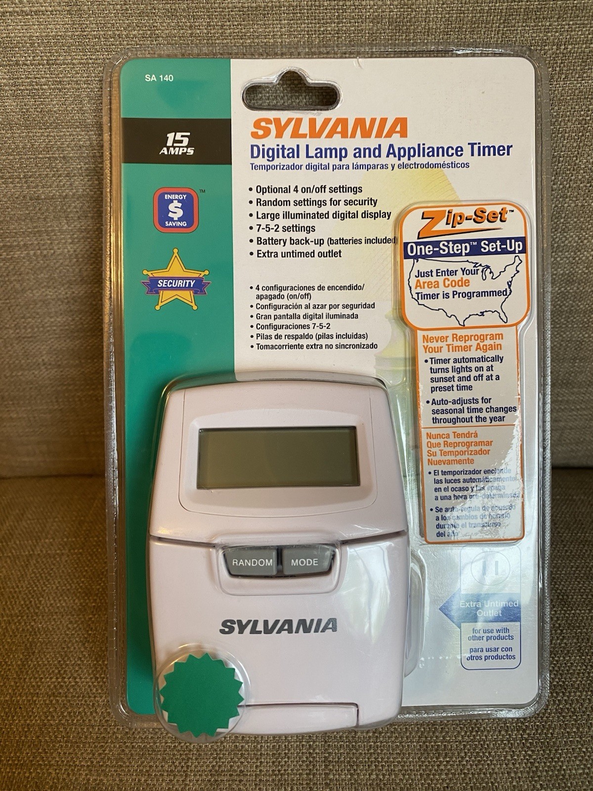 SYLVANIA SA 140 Digital Timer Lamp Appliance Plug-In 15A White Random Settings