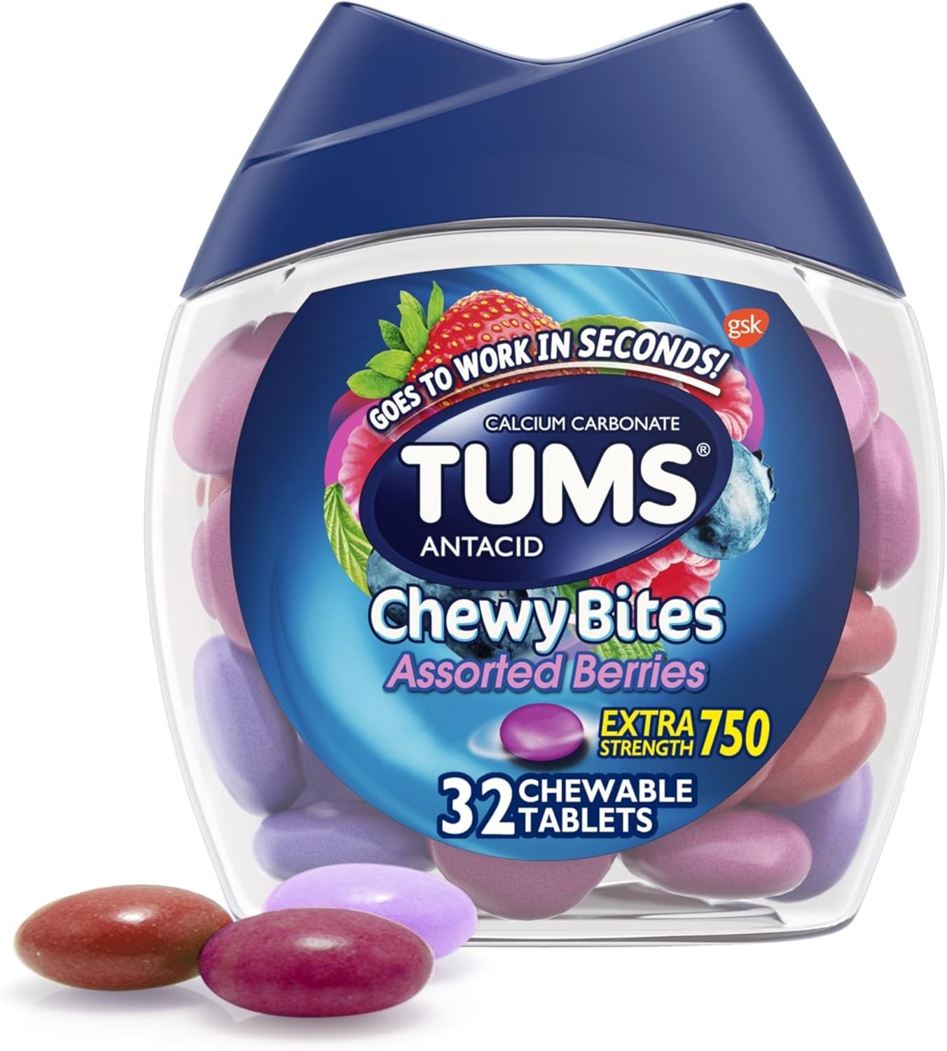 TUMS Chewy Bites Heartburn & Indigestion Relief Antacid Assorted Berries 32ct