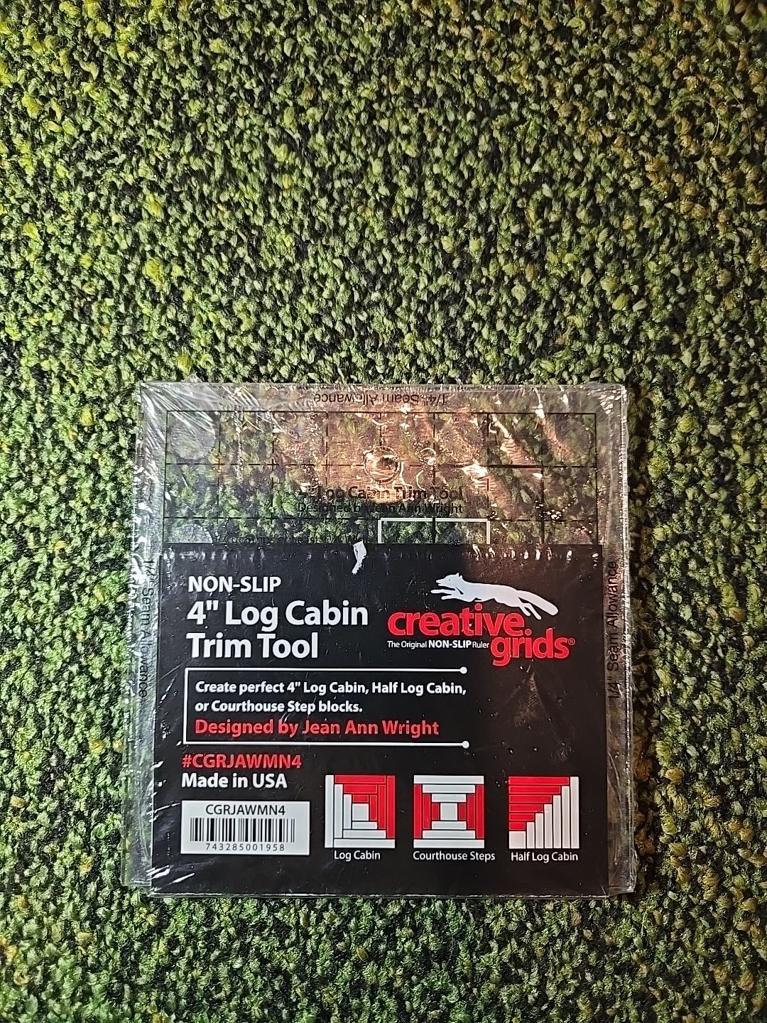 4" Log Cabin Trim Tool, Non-Slip Quilt Ruler from Creative Grids, #CGRJAWMN4