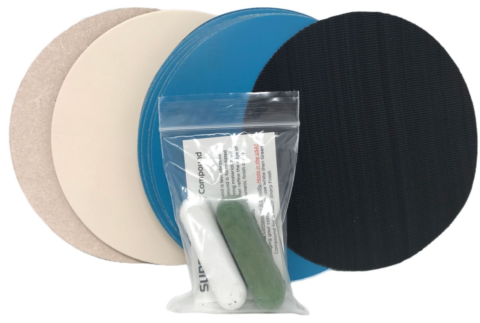 Super Strop 6 in Leather Honing Polishing Discs Hook & Loop Assorted Abrasives